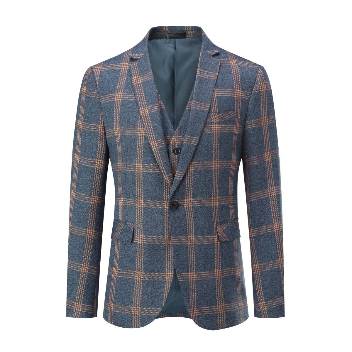 YFFUSHI Men's Slim Fit Plaid Tweed 3-Piece Suit Set - Formal Tuxedo for Weddings, Dinner Parties & Business Events