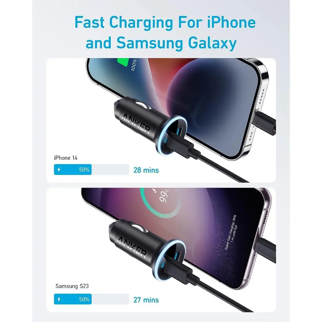 PowerDrive 323 52.5W USB C Car Charger Adapter - Fast Charging for iPhone 15/14/13, Samsung Galaxy, iPad - Perfect for Road Trips & Commuting