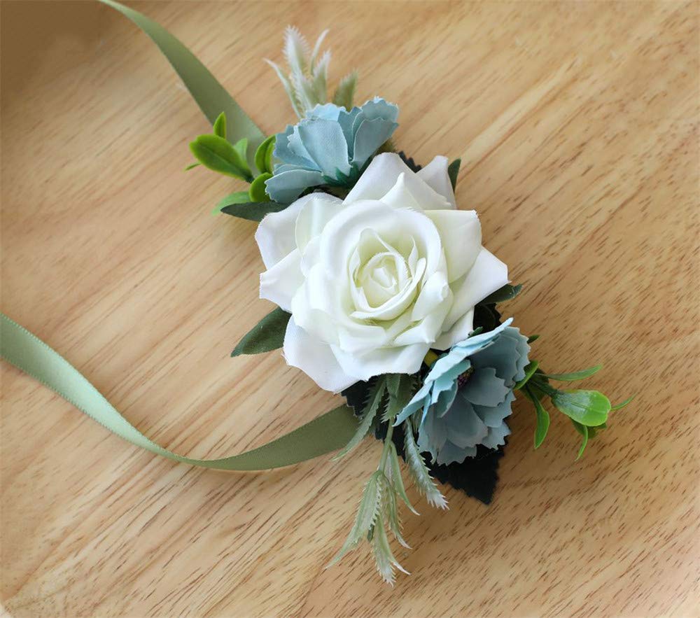 Artificial Rose Boutonniere & Corsage Set - Silk Flower for Wedding, Prom, Party - Elegant White Roses for Bridal Bouquet, Groom Boutonniere & Corsage