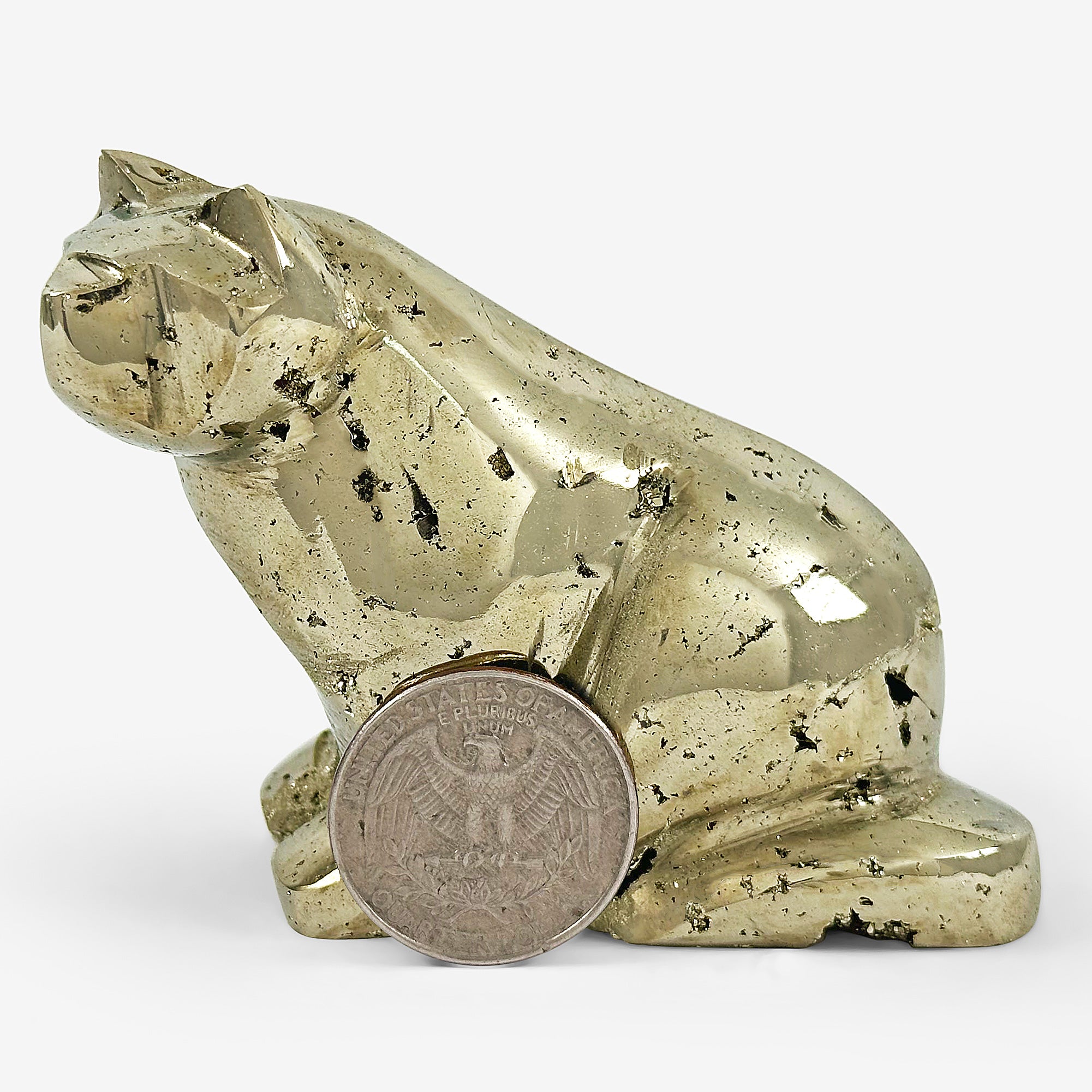 Hand Carved Pyrite Cat Statue - Natural Gemstone Animal Sculpture for Home Decor, Feng Shui, and Crystal Healing Collection