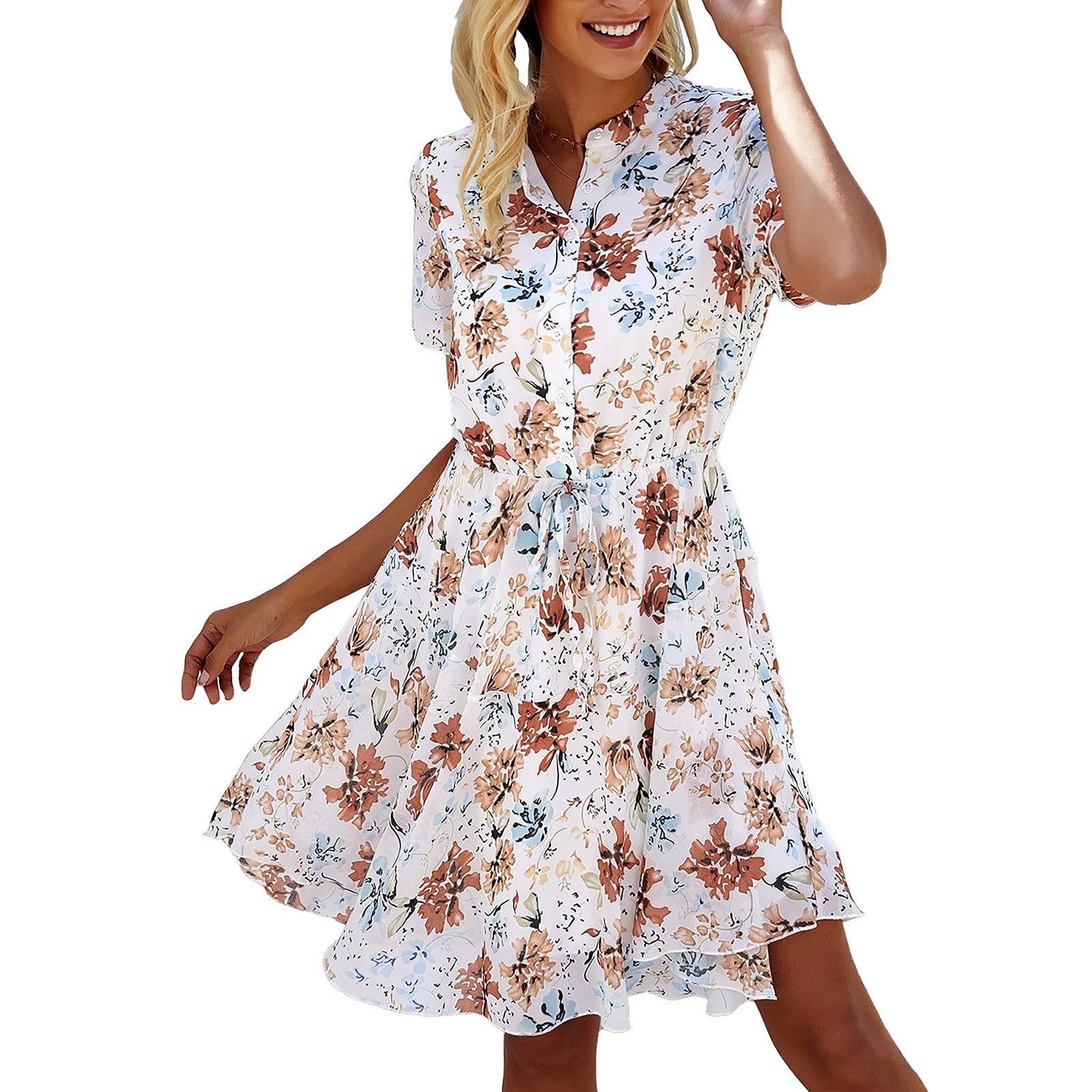 VJGOAL Women's Sexy Printed High Collar Button Summer Dress - Perfect for Beach Vacations, Date Nights & Casual Outings