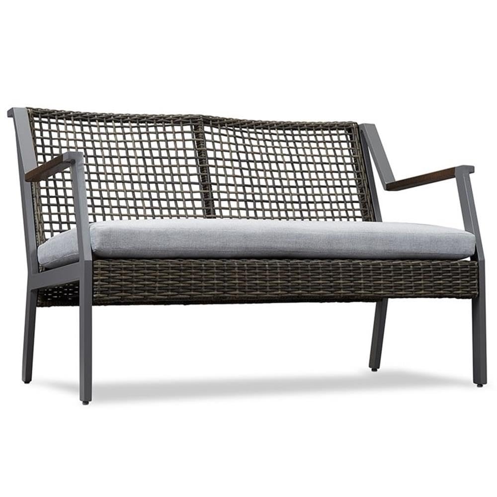 Home Square 2 Piece Patio Set - Gray Loveseat & Large Propane Fire Table for Outdoor Living, Backyard Relaxation, and Garden Gatherings