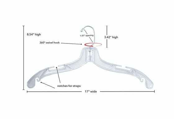 NAHANCO 405WW Heavy Duty Plastic Hangers for Wedding Dresses - 17 Inch Clear Bridal Hangers (Pack of 100) - Perfect for Bridal Shops, Dry Cleaning & Closet Organization