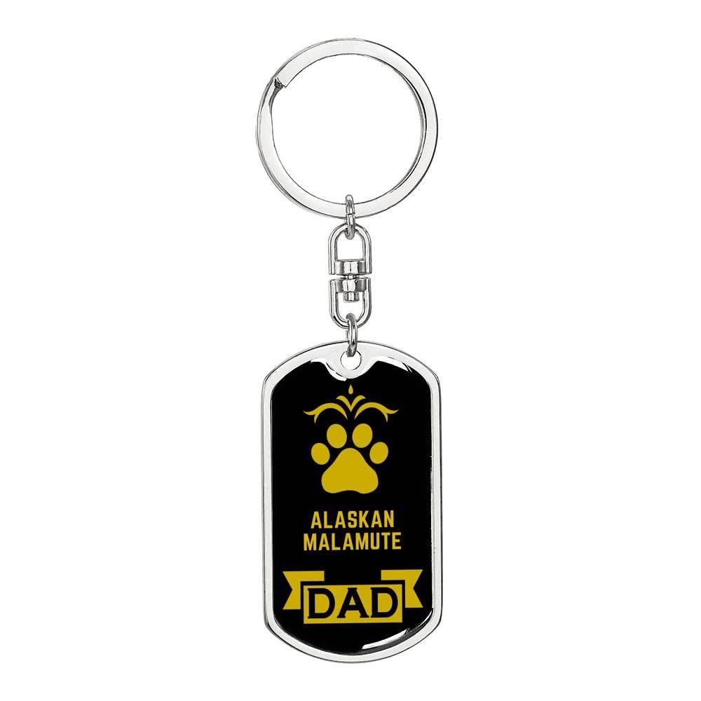Alaskan Malamute Dog Dad Keychain - Stainless Steel or 18K Gold Pet ID Tag for Dog Lovers | Perfect Gift for Pet Owners, Fathers Day & Dog Accessories