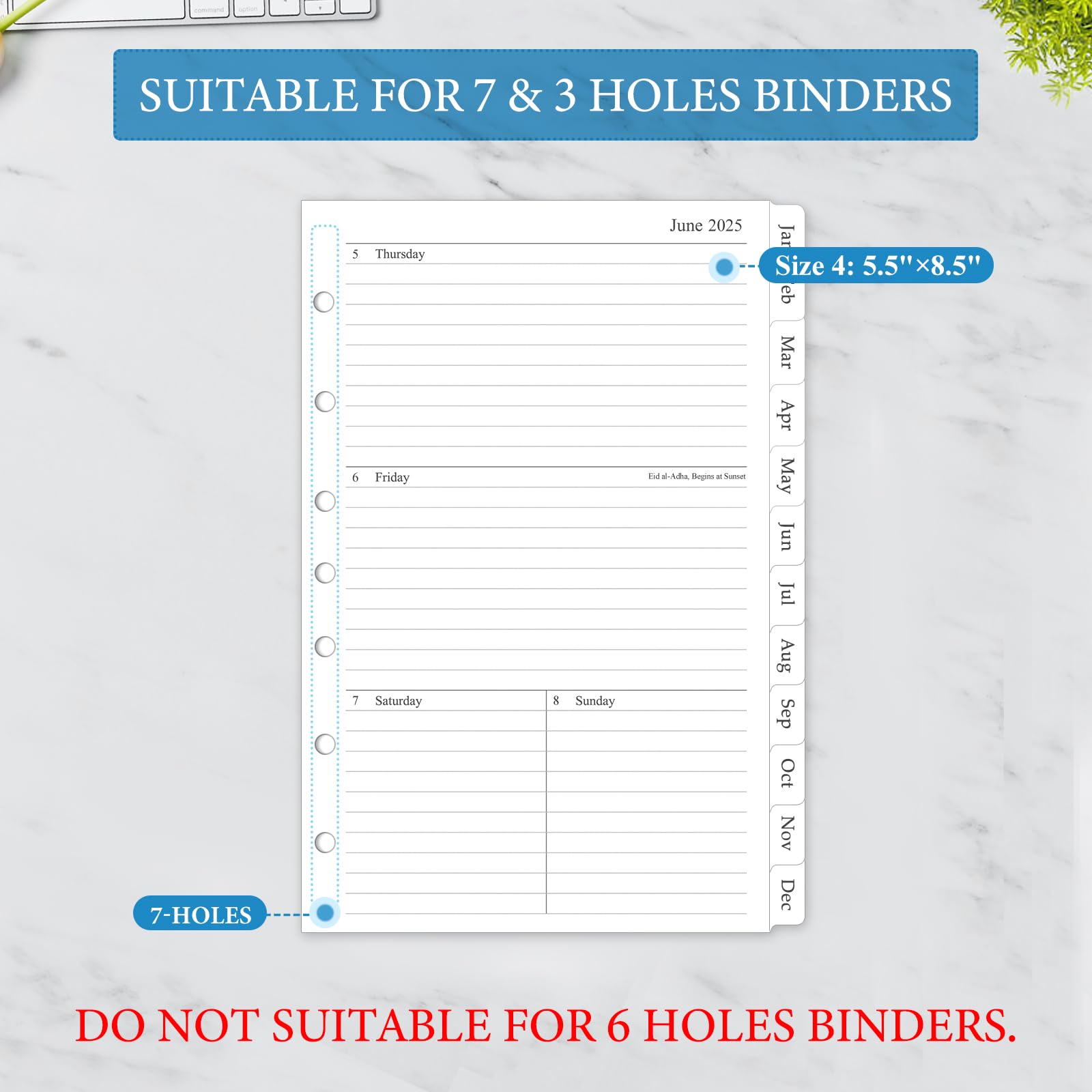 2025 Weekly & Monthly Planner Refill Inserts - 5.5