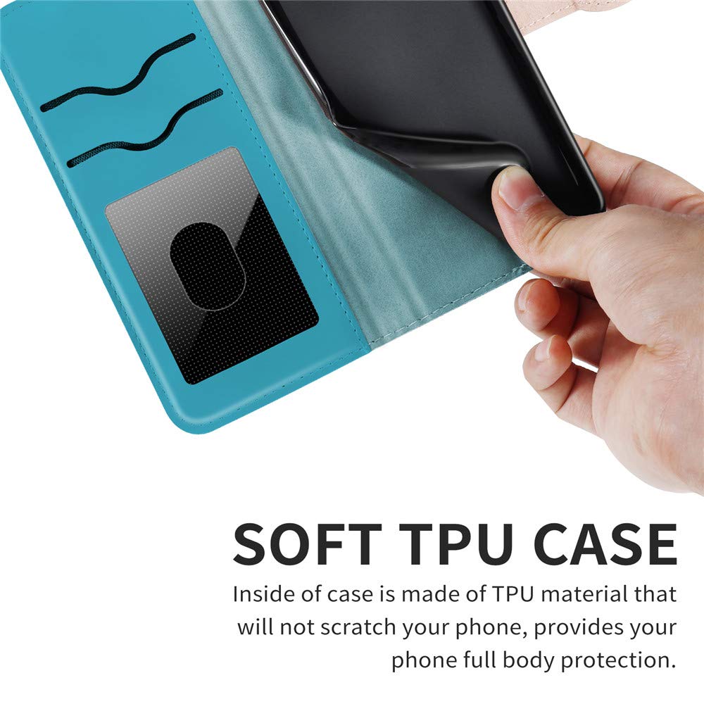 Premium PU Leather iPhone 12 Mini Wallet Case with Card Holder, Kickstand & Wrist Strap - Magnetic Closure Shockproof Flip Cover for iPhone 12 Mini (5.4 Inch) - Life Tree Blue RX - Perfect for Daily Use, Travel & Hands-Free Viewing