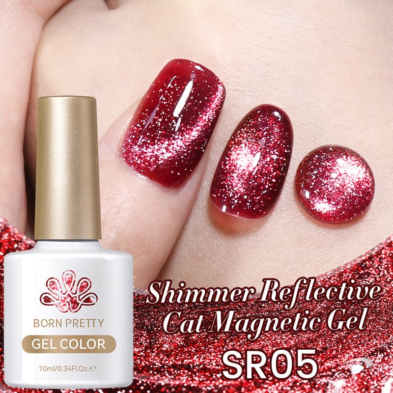 6 Colors Shimmery Reflective Cat Eye Magnetic Gel - 10ml Nail Polish for Party & Night Out - Long Lasting & High Shine Gel Polish for Nail Art & Salon Use