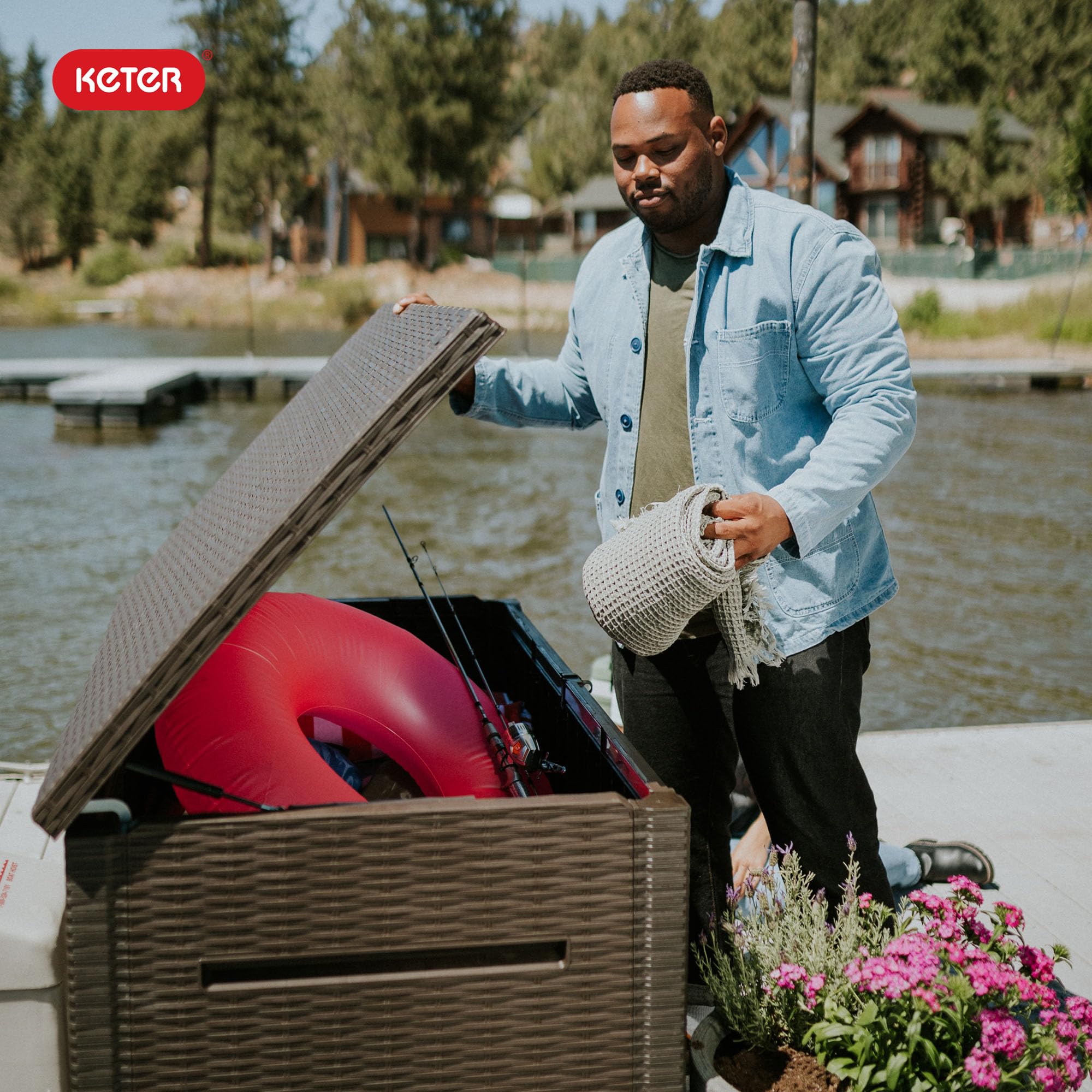 Keter Java XXL 230 Gallon Resin Outdoor Storage Box - Large Deck Box for Patio Furniture Cushions, Garden Tools, Pool Toys & Backyard Organization - Weatherproof Dark Grey Storage Container for Outdoor Use