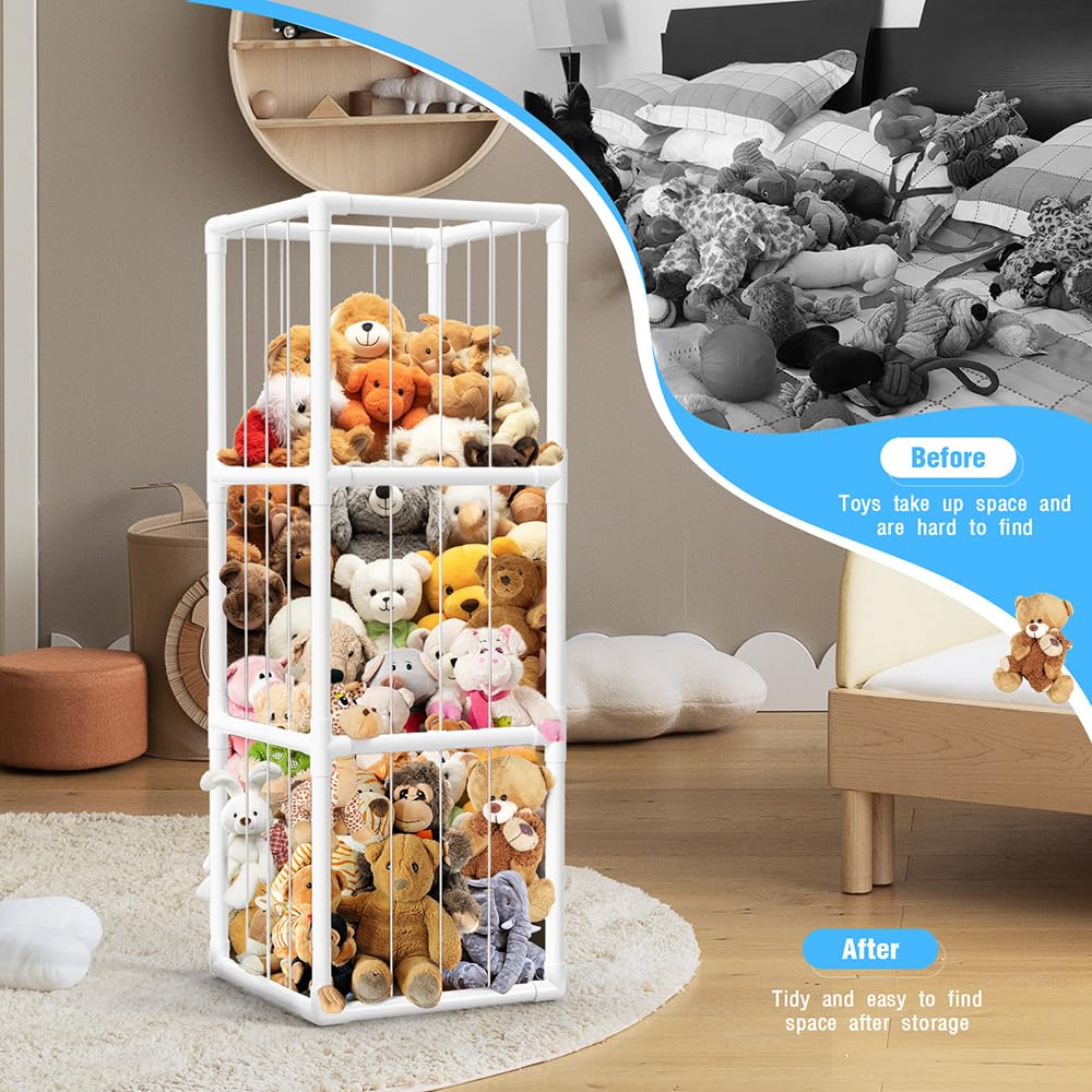 Flymer Plush Toy Organizer with Elastic Bands - Soft Animal Zoo Storage for Kids & Toddlers - Perfect for Nursery, Playroom, and Bedroom Organization