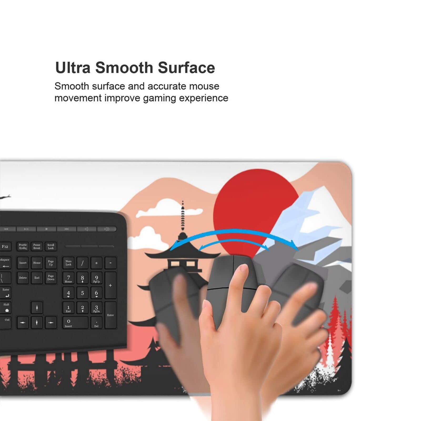 Japanese Mountain Cherry Blossom Gaming Mouse Pad - Extra Large 31.5''x11.8'' Non-Slip Rubber Base with Stitched Edges - Perfect for PC Gaming, Office Work & Home Computer Setup