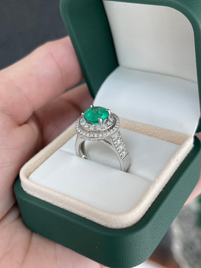 3.52tcw 14K White Gold Round Emerald & Diamond Halo Engagement Ring for Women – Perfect for Proposals, Anniversaries & Bridal Jewelry