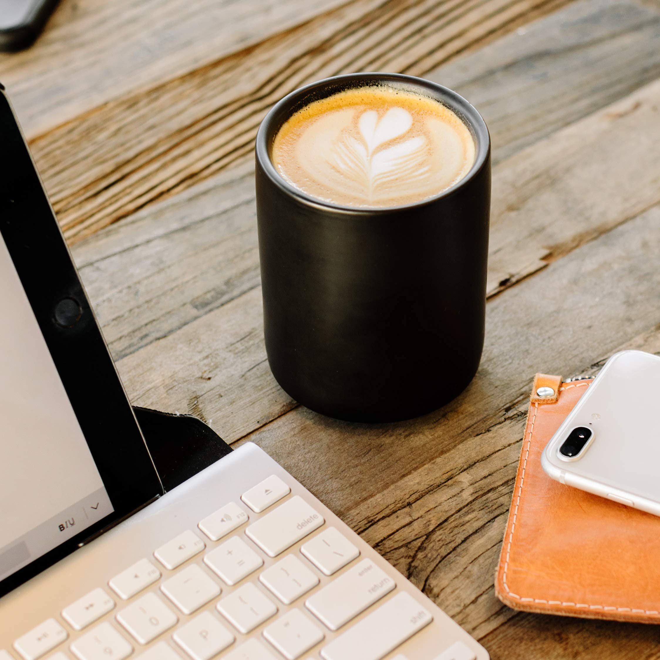 Fellow Monty Milk Art Cups - Double Wall Ceramic Latte Mug, Matte Black with Graphite Base, 11 oz Coffee Cup for Home, Office & Cafe Use | Perfect for Latte Art, Espresso & Hot Beverages