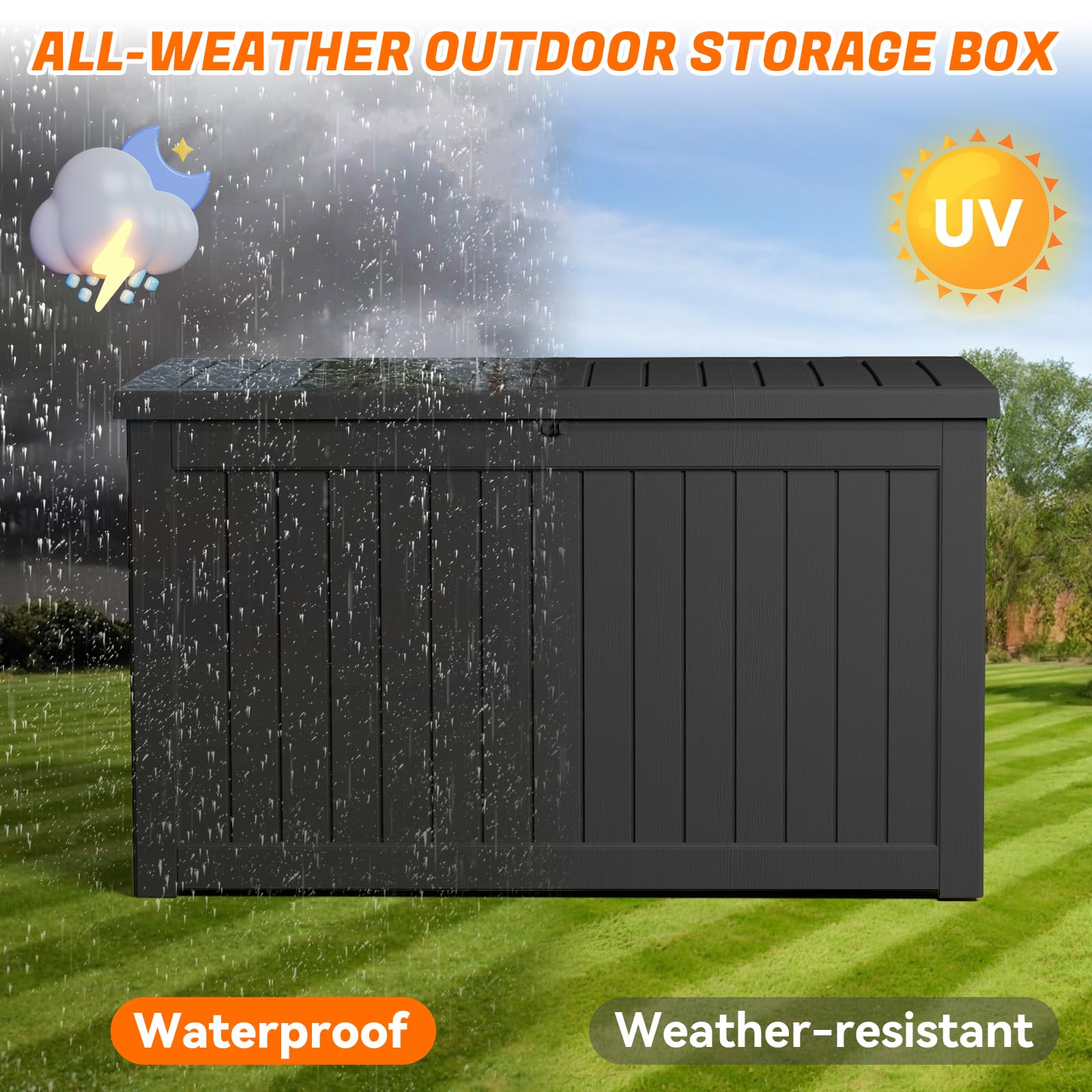 230 Gallon Resin Deck Box – Lockable Waterproof Storage Bin for Indoor & Outdoor Use – Organize Patio Furniture, Outdoor Cushions, Garden Tools & Pool Supplies – Perfect for Backyard, Poolside & Garage Storage