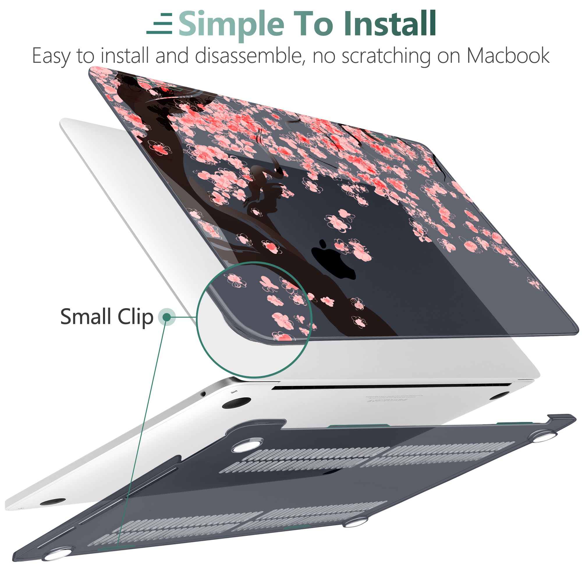 Dongke Hard Plastic Case for MacBook Pro 13 inch (Model A2251/A2289 2020) with Retina Display & Touch Bar - Protective Shell Cover Compatible with Touch ID - Cherry Blossom Design - Perfect for Office, Travel and Daily Use Protection