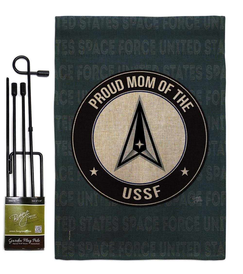 Proud Mom USSF Burlap Garden Flag - Military Yard Decor for Armed Forces Support