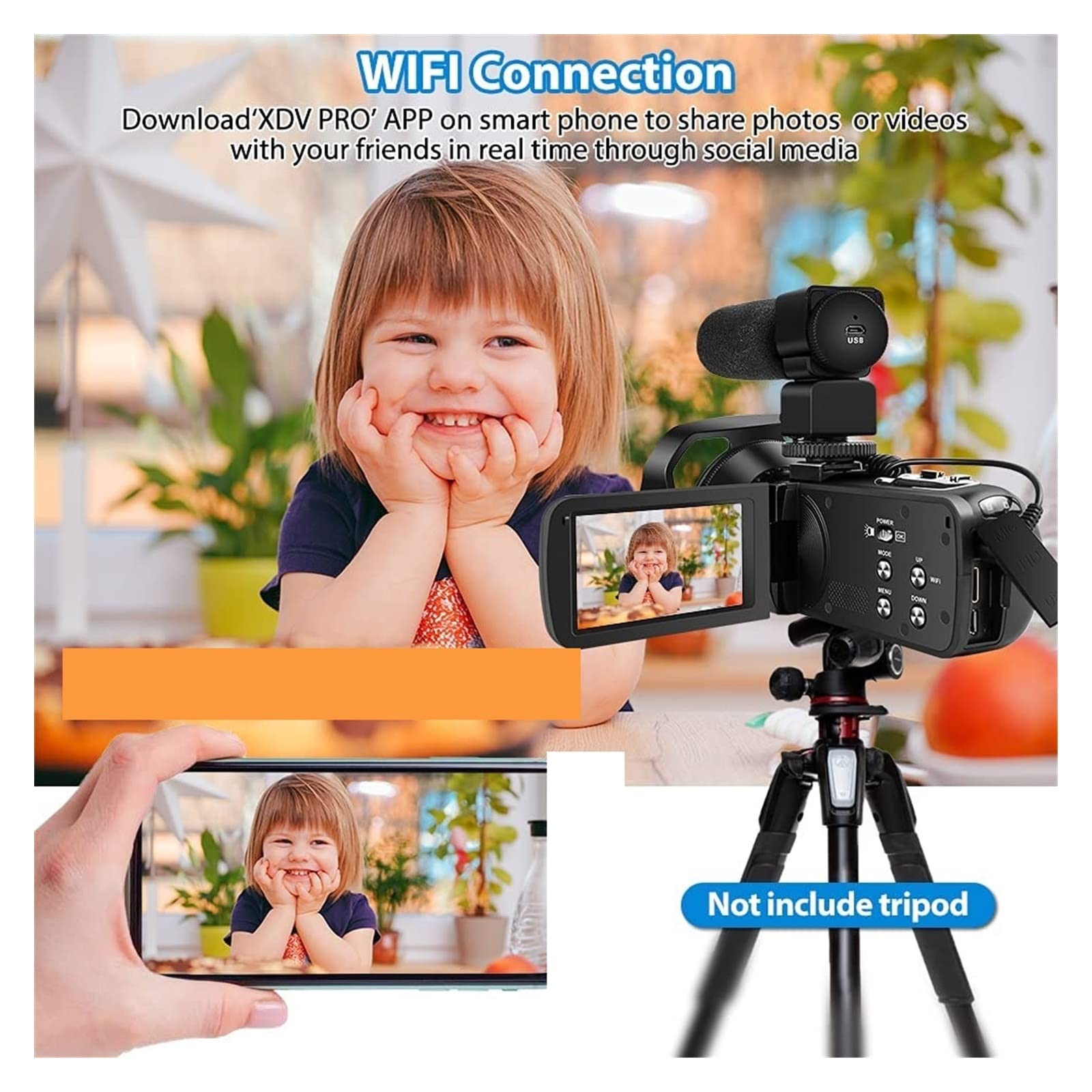 BODORME 4K Camcorder for Streaming & Vlogging - 18X Zoom with Stabilizer (No SD Card) - Perfect for YouTube & Live Broadcasts