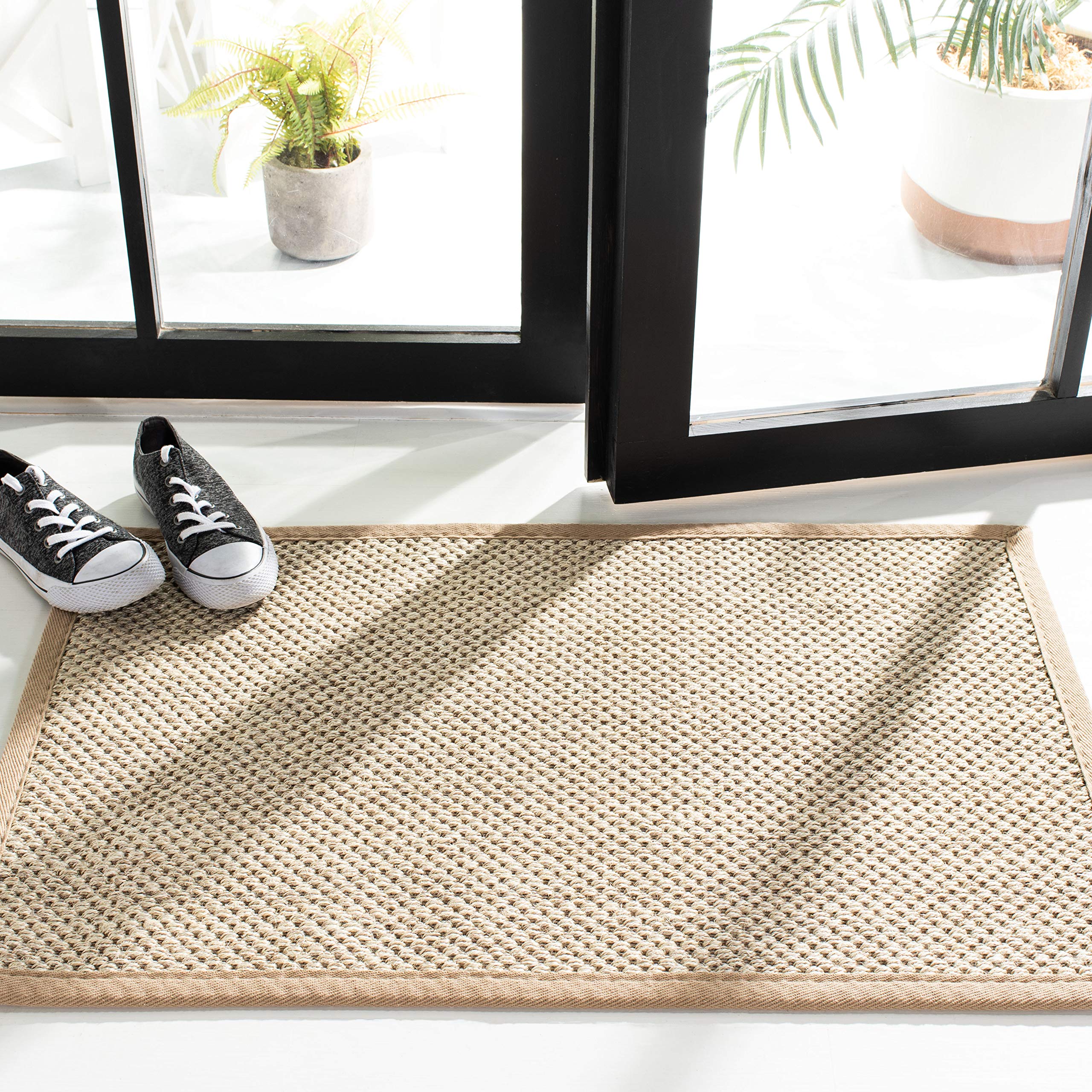 SAFAVIEH Natural Fiber Collection 11' Square Marble/Beige NF143C Border Sisal Area Rug - Perfect for Living Room, Dining Room & Bedroom Decor