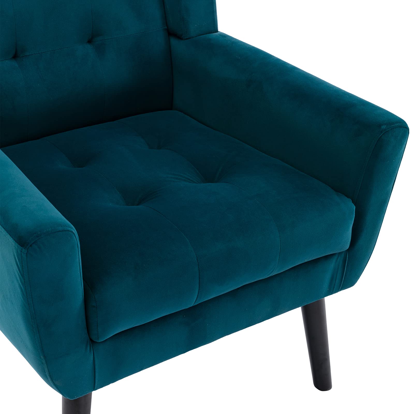Velvet Accent Chair with Arms - Mid-Century Modern Club Chair, Button Tufted Wingback Armchair with Black Metal Legs for Living Room, Bedroom, Office | Reading Chair, Lounge Chair, Home Decor (Teal) | Perfect for Relaxing, Reading & Adding Stylish Comfort to Any Space