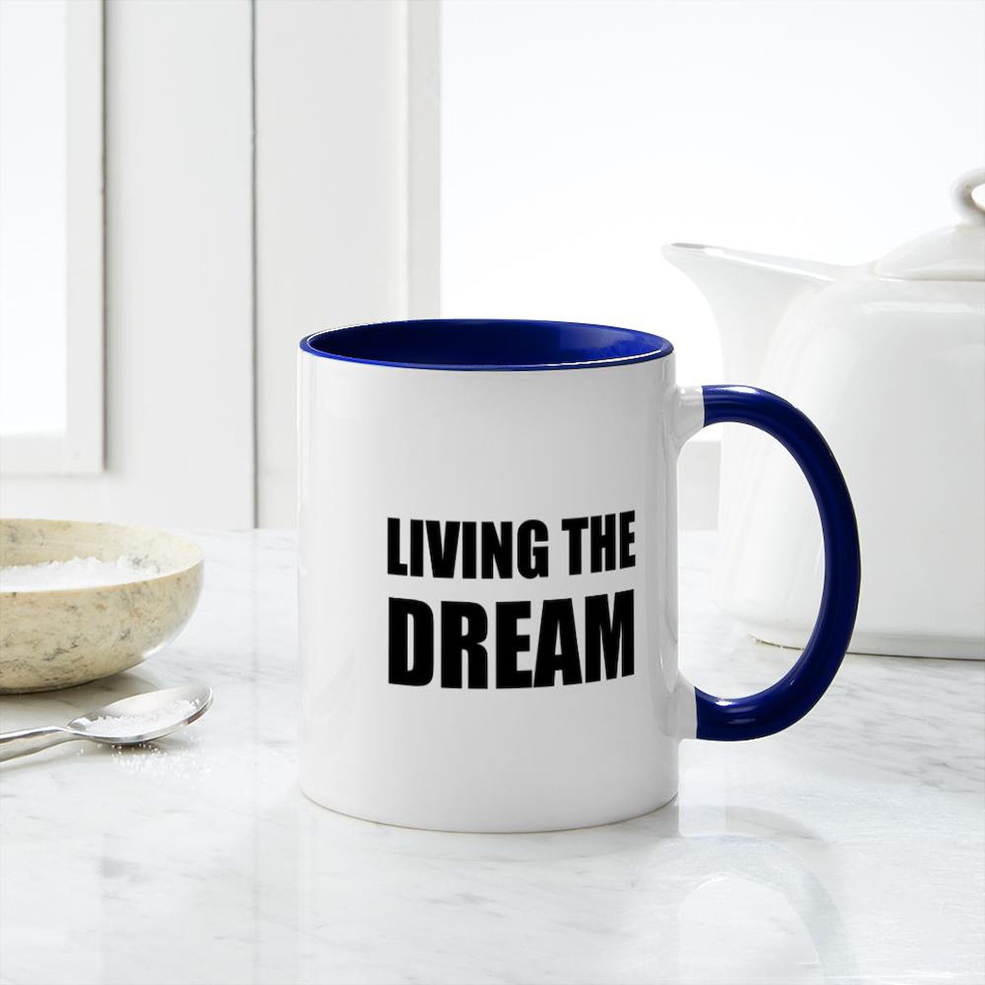 Living The Dream 11 oz (325 ml) Ceramic Coffee Mug - Inspirational Gift for Coffee Lovers, Office Use & Home Decor