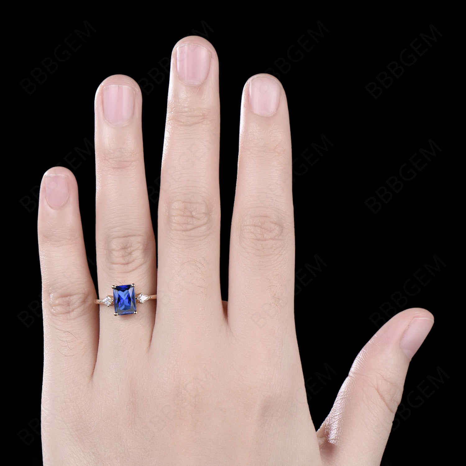 2CT Radiant Cut Blue Sapphire Engagement Ring for Women - Unique Three Stone Wedding Ring with 14K White Gold - Perfect for Proposals, Anniversaries & Special Occasions
