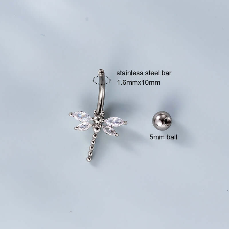 14G Dragonfly Belly Button Rings - Stainless Steel Insect Navel Piercing Jewelry for Women | Perfect for Summer Outfits & Beach Parties