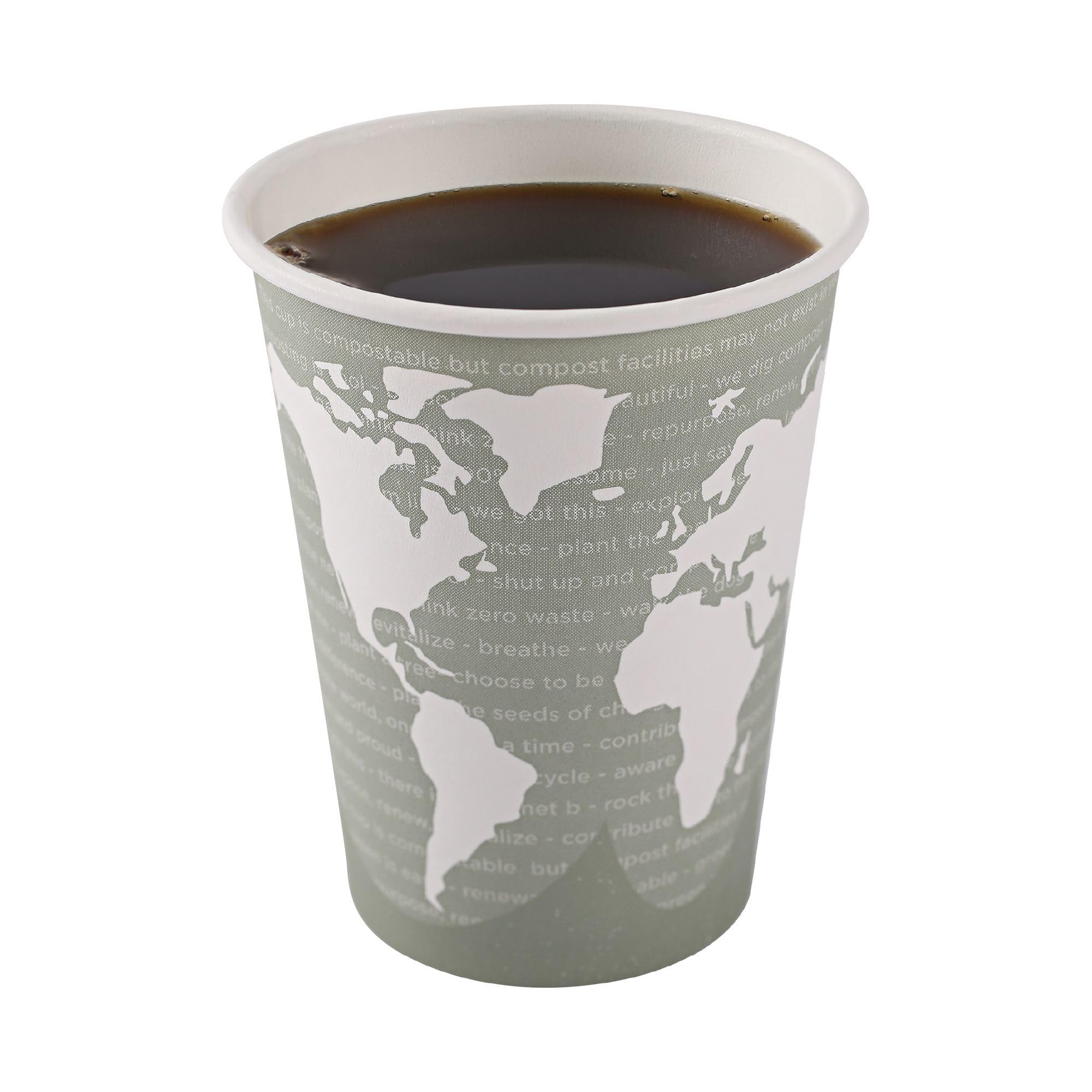 ECO PRODUCTS Compostable 12oz Disposable Coffee Cups - 1000 Count, Plant-Based PLA Lining, Hot/Cold Beverage Containers for Office, Cafes & Events - Biodegradable & Eco-Friendly World Art Design