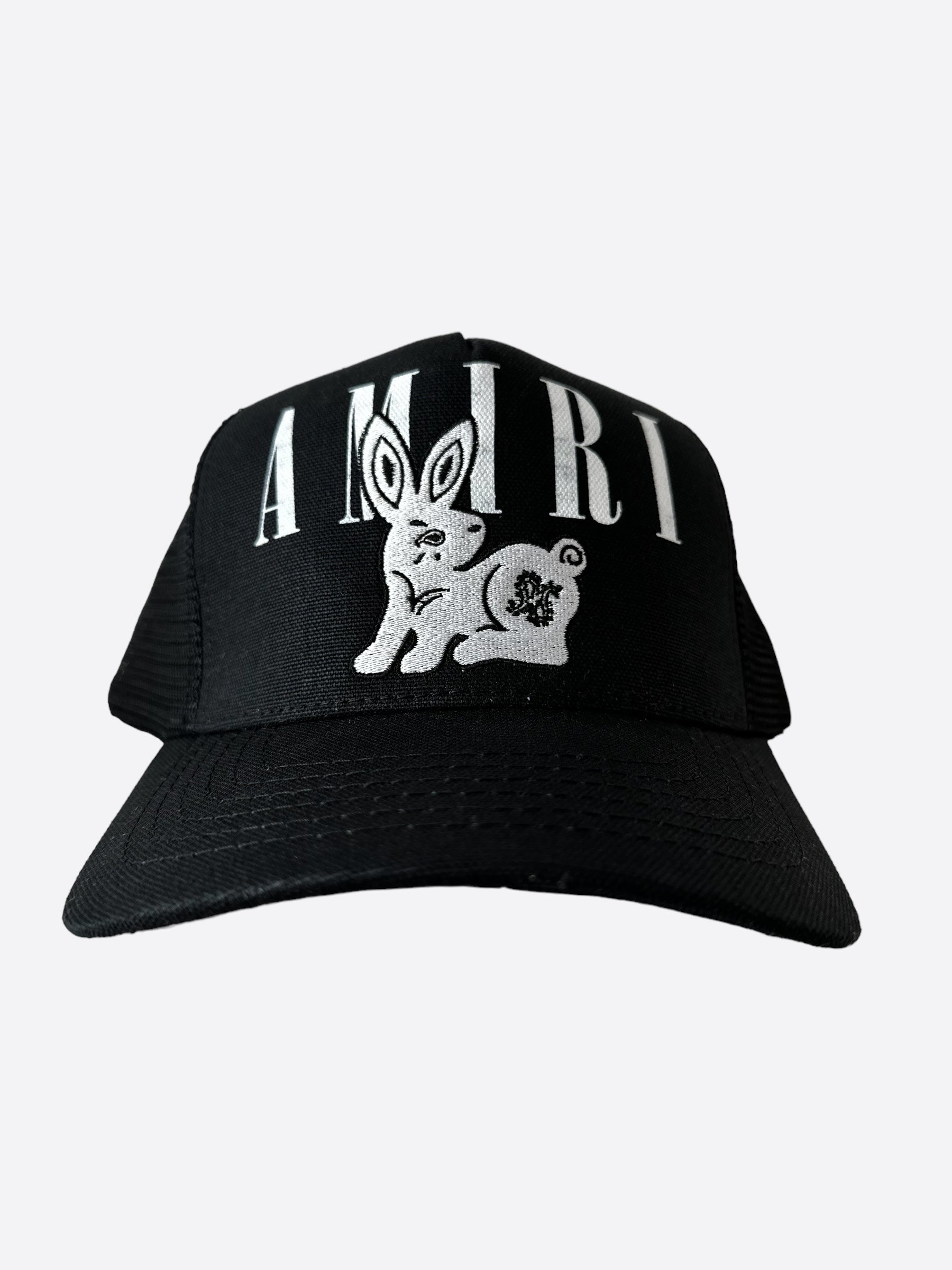 Amiri Black & White Rabbit Core Logo Trucker Hat - Stylish Snapback Cap for Men & Women - Perfect for Streetwear, Casual Outfits & Outdoor Adventures