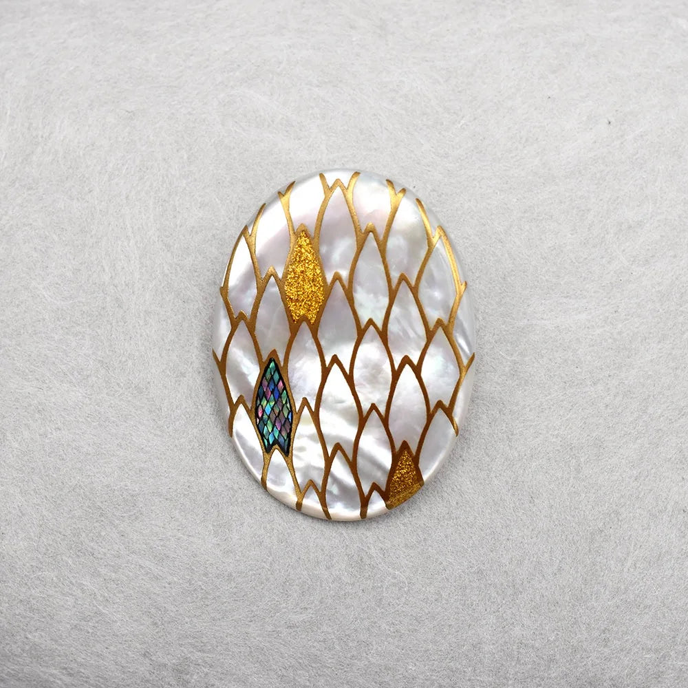 Exquisite Maki-e Urushi Lacquer Brooch with White South Sea Pearl Shell & Dragon Scales - Traditional Japanese Lacquer Jewelry for Women, Elegant Gift for Weddings, Parties & Special Occasions