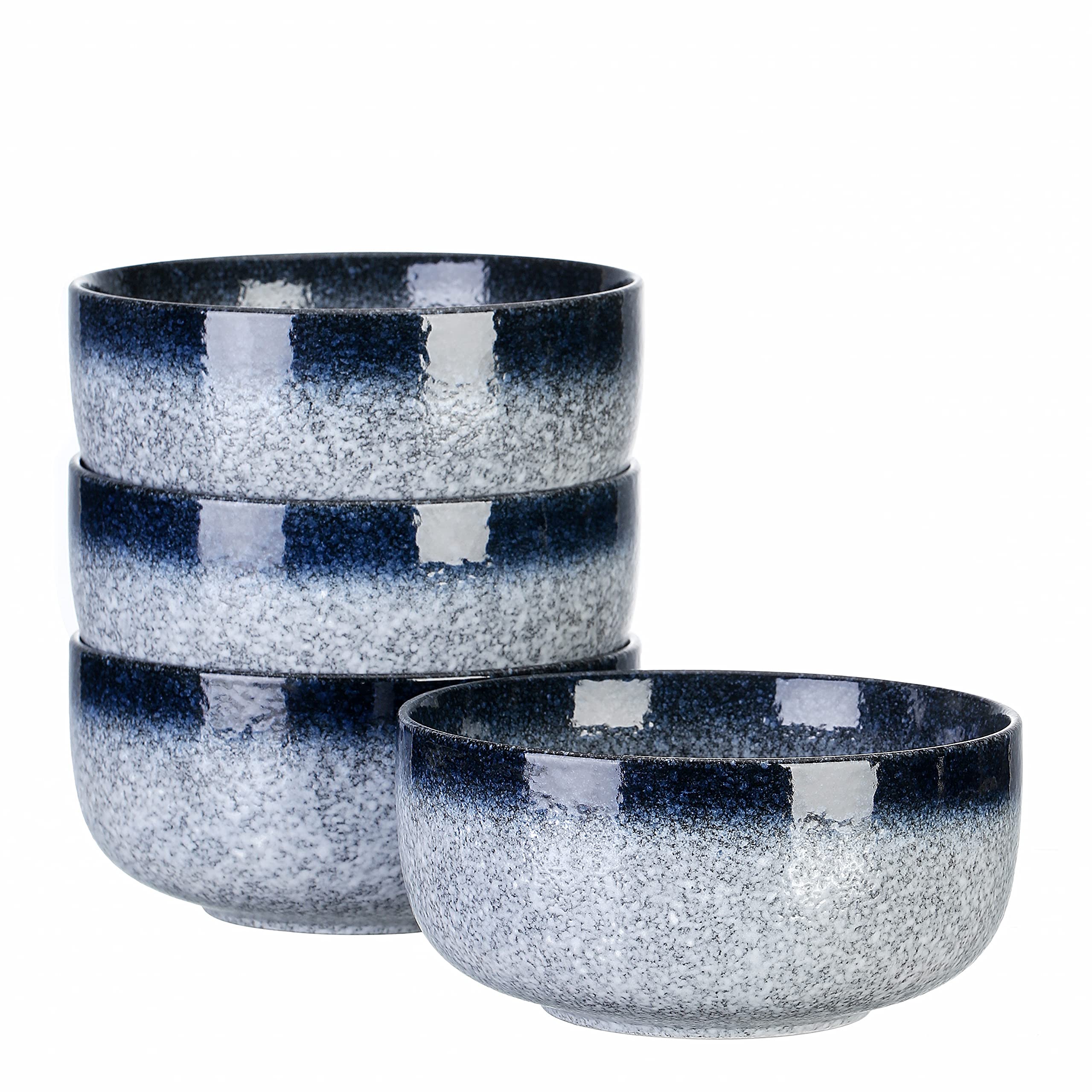 S&Q'S CERAMICS 36oz Ceramic Cereal Bowls Set of 4 - Japanese Style Noodle & Soup Bowls, Microwave & Dishwasher Safe Kitchenware for Breakfast, Oatmeal, Salad - Dark Blue Dinnerware for Home & Restaurant Use