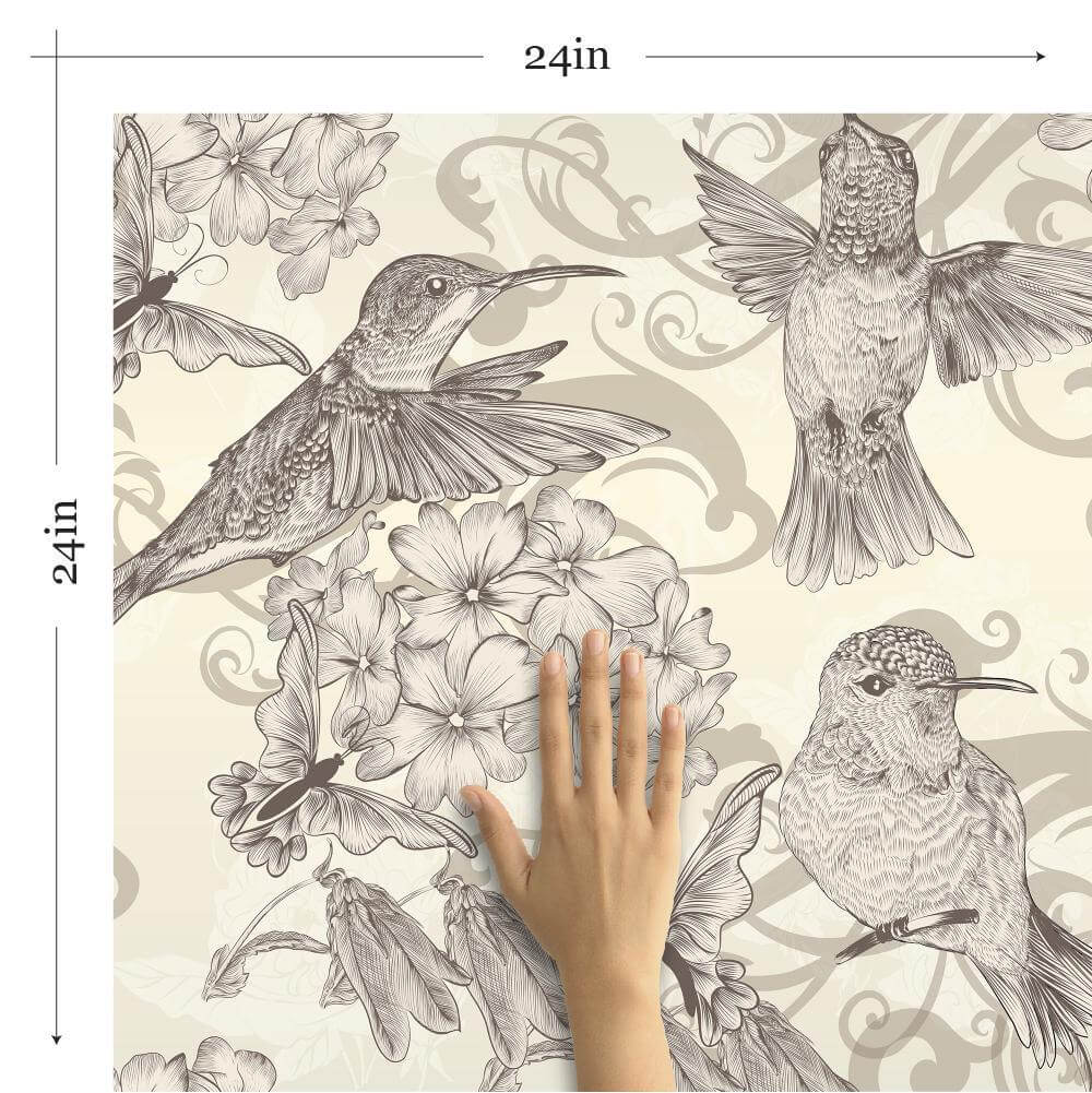 Beige Floral Animal Print Peel and Stick Removable Wallpaper - Self-Adhesive Decorative Wall Covering for Bedroom, Nursery, Living Room Decor
