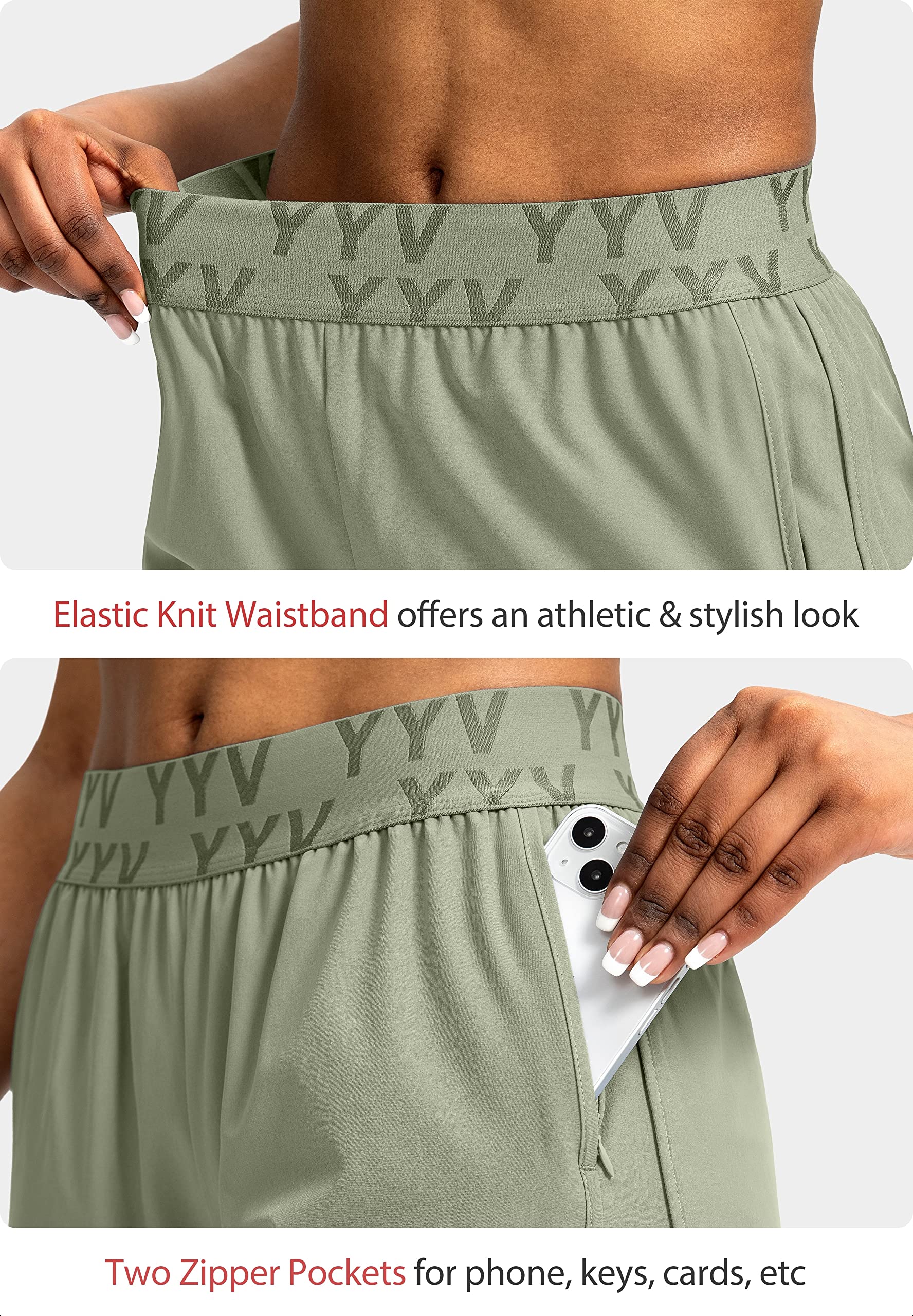 YYV Women's Running Shorts with Zipper Pockets - Quick-Dry Elastic Waist Athletic Gym Shorts with Liner - Perfect for Jogging, Workouts & Yoga