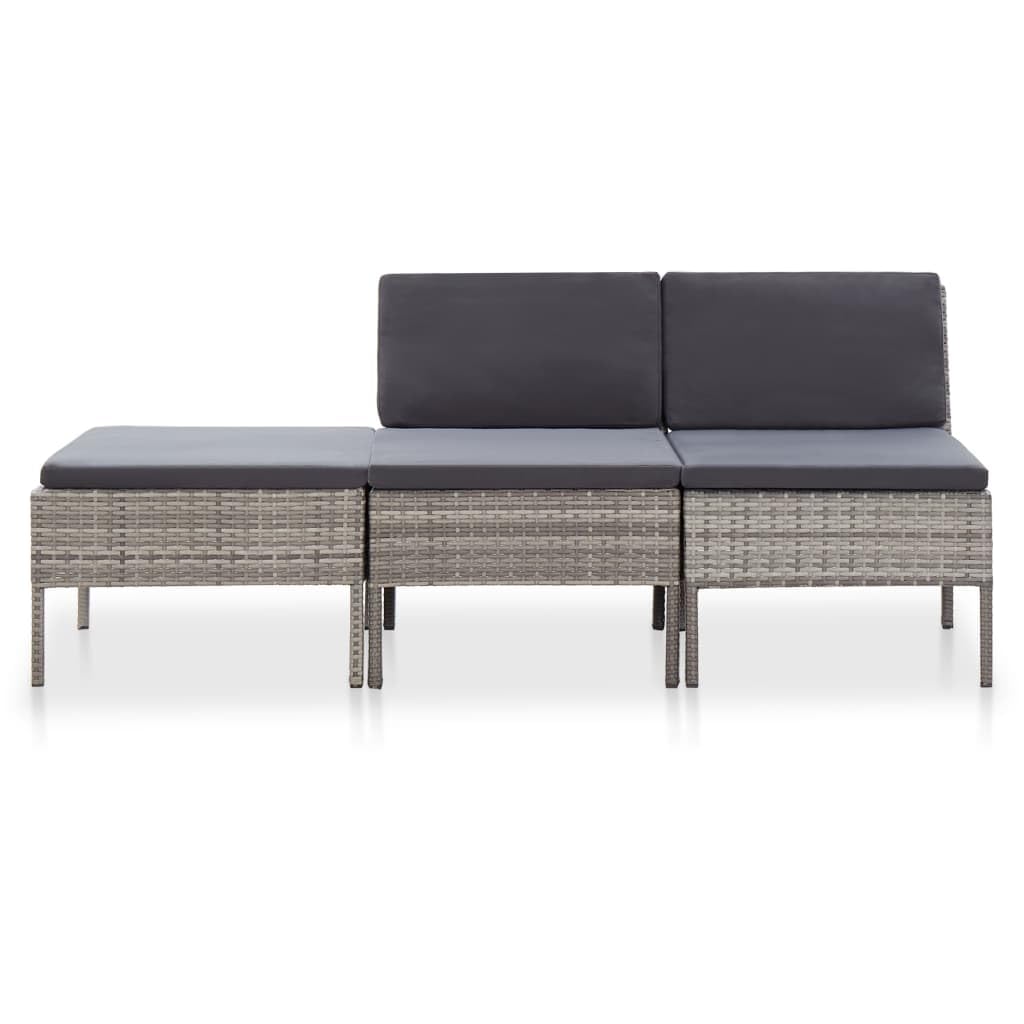 3-Piece Gray Poly Rattan Patio Lounge Set with Cushions - Outdoor Garden Furniture for Backyard, Poolside & Balcony Relaxation