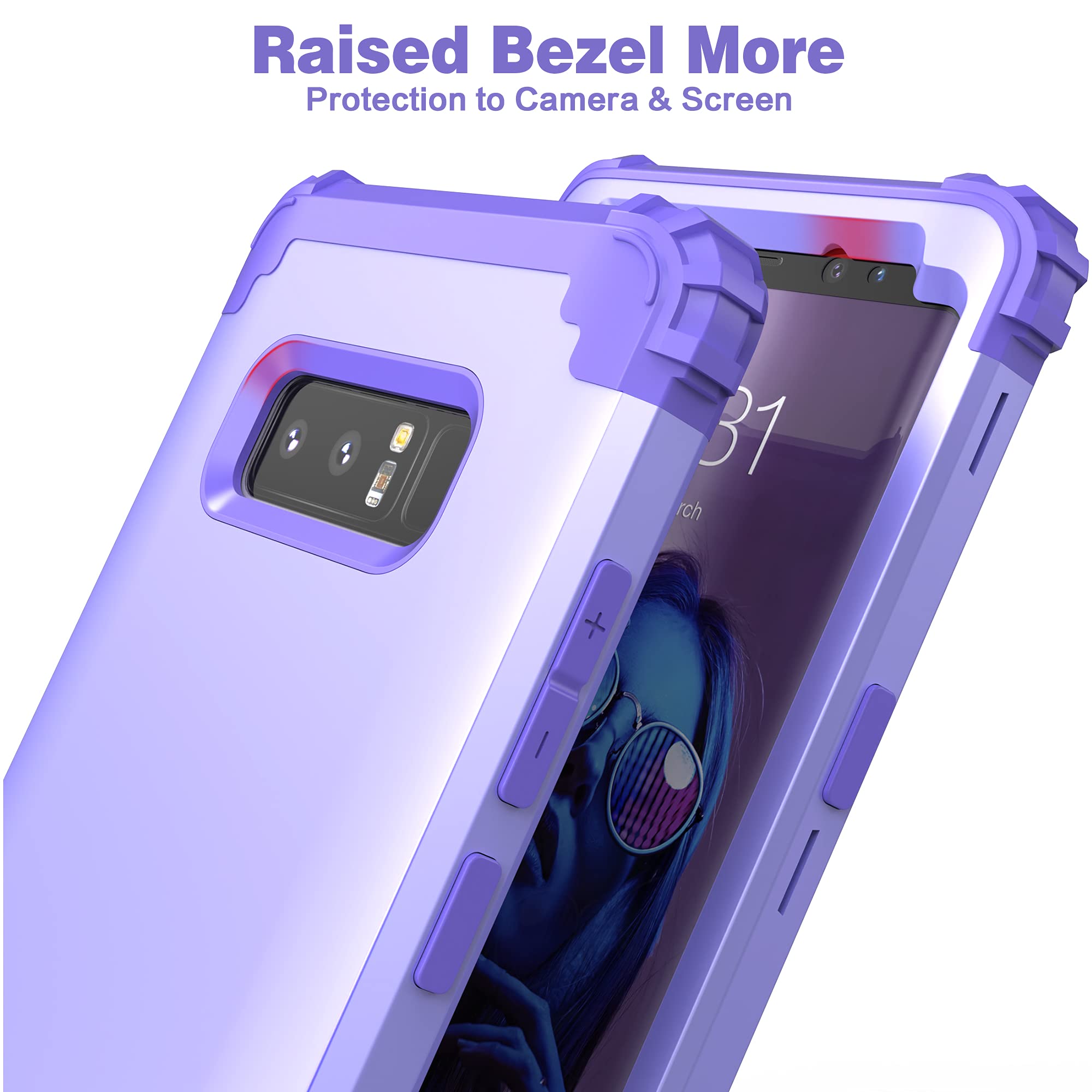 Shockproof Hybrid Case for Samsung Galaxy Note 8 - 3-Layer Heavy Duty Protection with Hard PC Cover & Soft Silicone Bumper | Slim Fit Full Body Rugged Case in Purple | Perfect for Outdoor Activities, Work & Travel