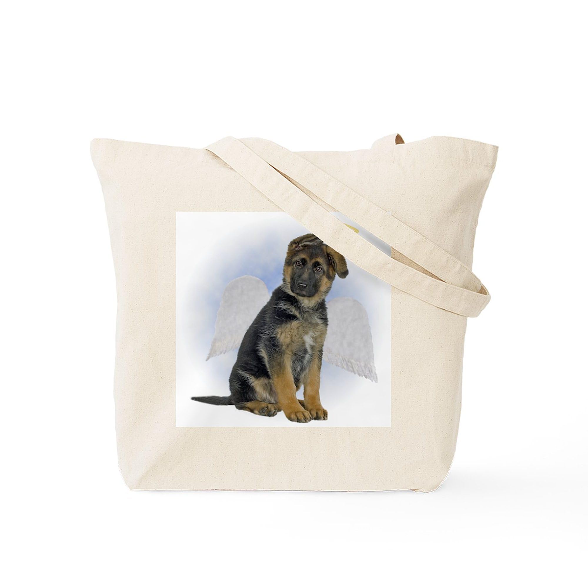 **Angel German Shepherd Puppy Canvas Tote Bag - Reusable Natural Shopping Bag for Groceries, Beach, Work & Travel**