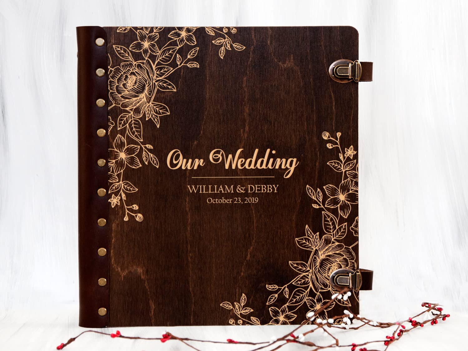 Personalized Wooden Wedding Photo Album - Custom Rustic Couple Gift, Unique Memory Scrapbook for Anniversaries & Special Occasions (Natural Light Wood) | Perfect for Wedding Guest Books, Anniversary Gifts & Family Keepsakes