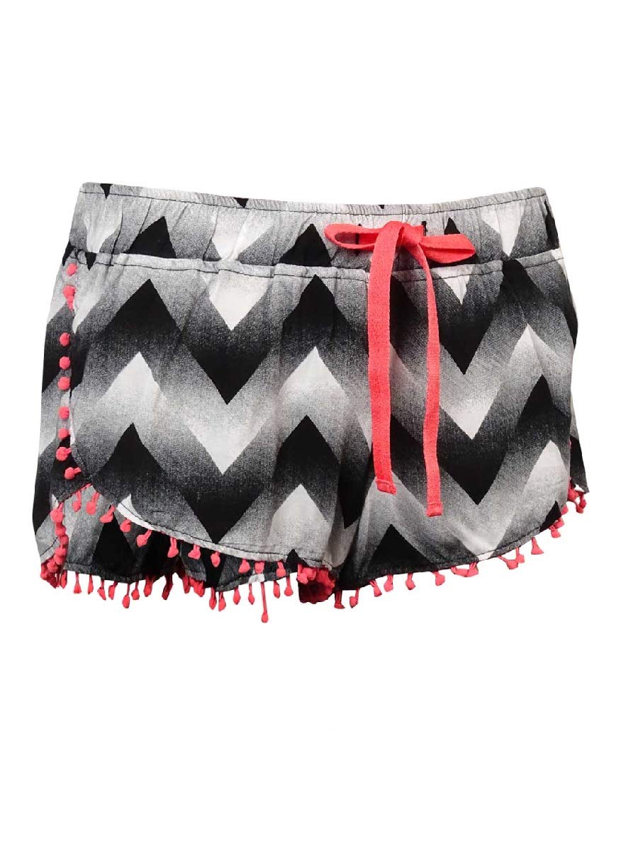 Miken Women's Swim Fringe Chevron Shorts - Black & White XS Size Swim Cover Up for Beach, Pool & Vacation Outfits | Quick-Dry Swimwear Cover-Up Shorts