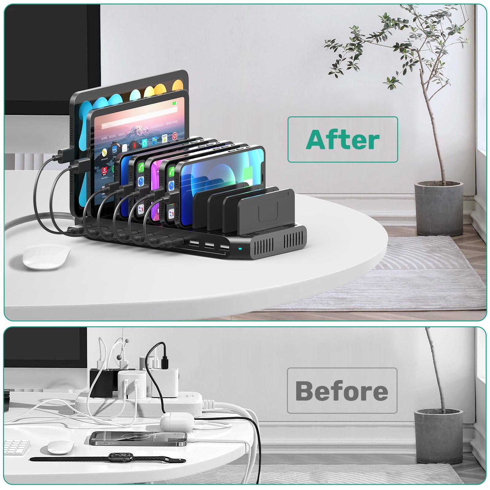 10-Port USB Charging Station 60W - Multi Device Charger for Tablets & Smartphones - Home & Office Use