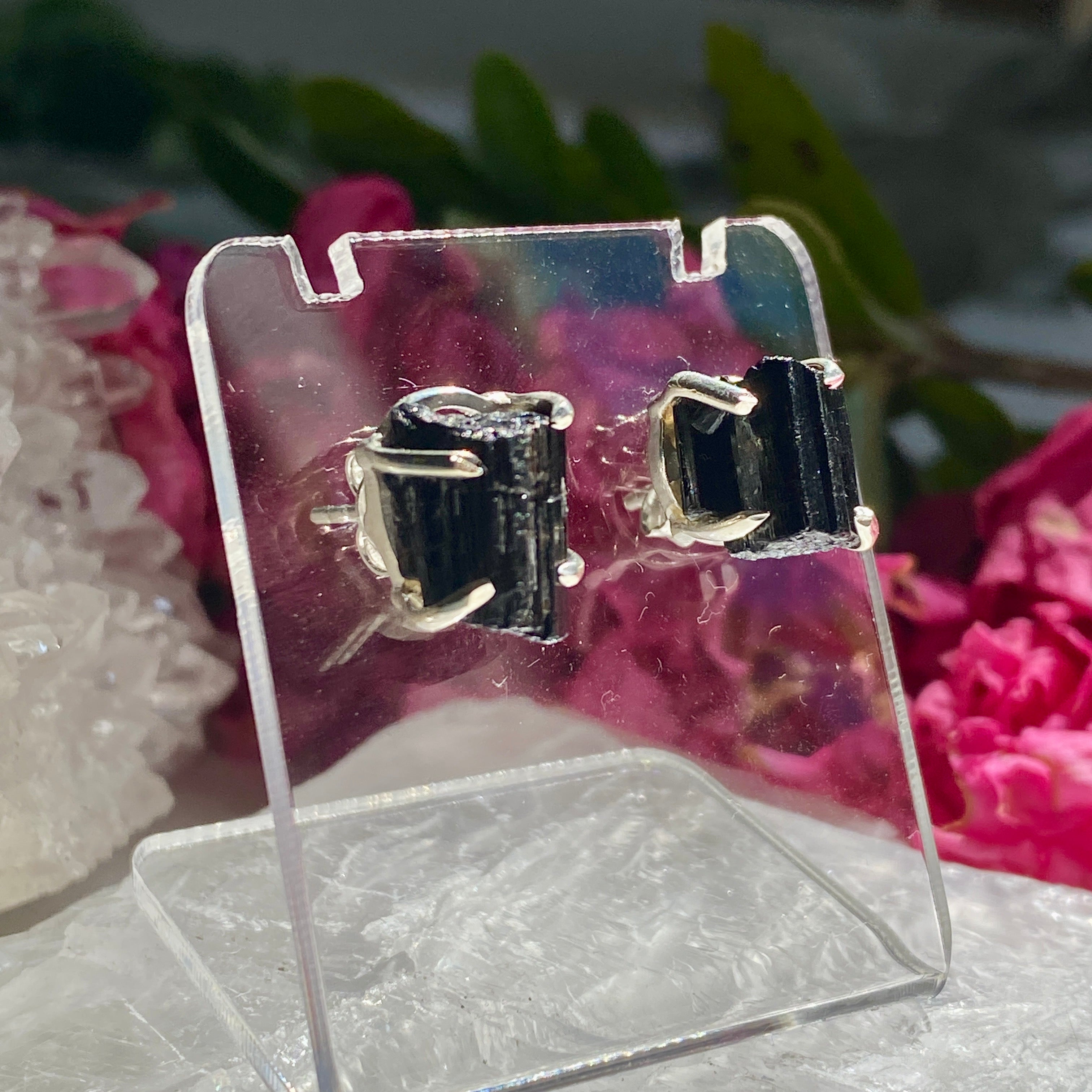 Natural Black Tourmaline Stud Earrings for Women - Raw Crystal Healing Jewelry (KEGJ1190) | Spiritual Protection & Energy Balancing | Perfect for Meditation, Yoga & Everyday Wear
