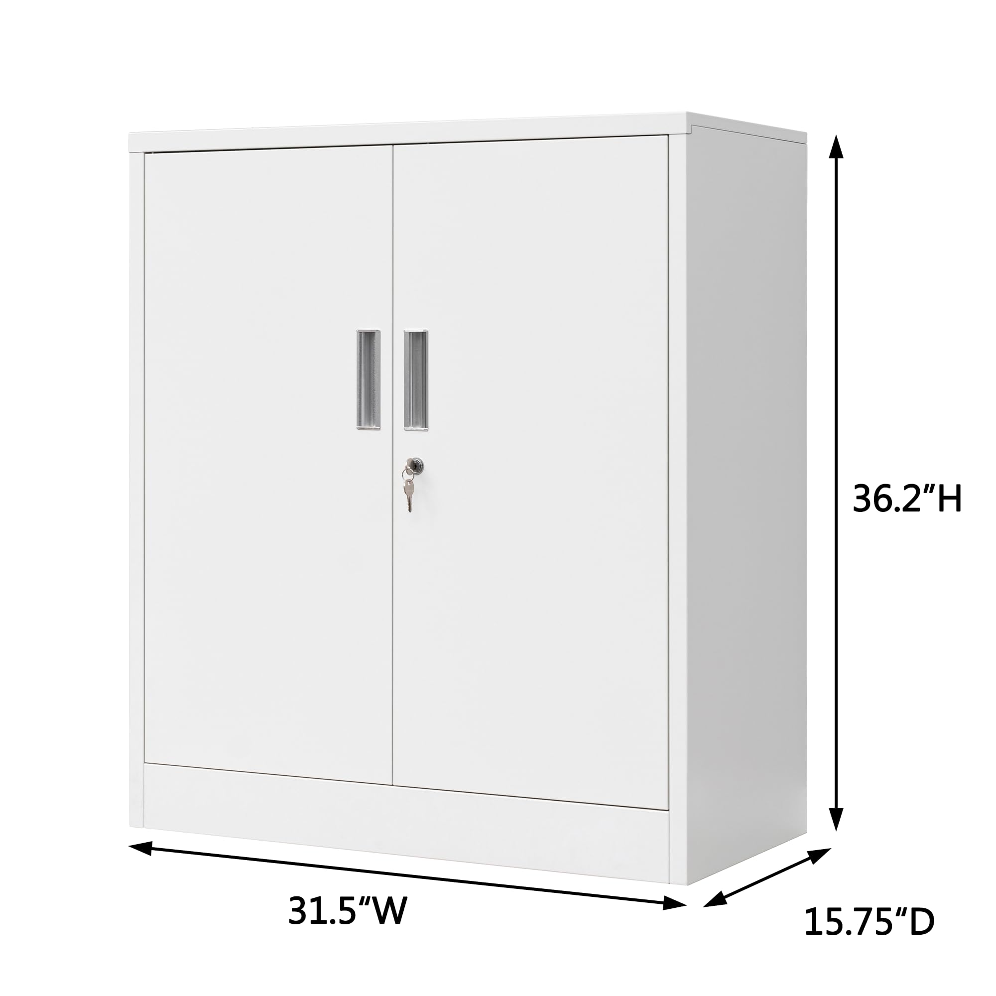 White Metal Storage Cabinet with Locking Doors & Adjustable Shelves - Secure Organizer for Office, Garage, Home & Workshop - Perfect for Tools, Documents & Household Supplies