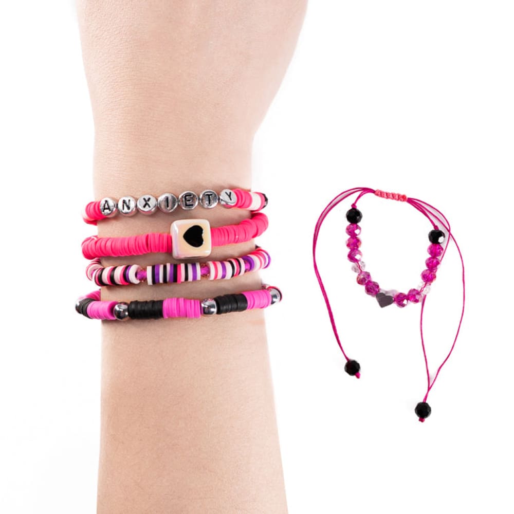 Plushie Dreadfuls Pink Anxiety Rabbit Stacking Friendship Bracelet - Cute Stress Relief Gift for Women, Girls | Anxiety Awareness, Self-Care, BFF Matching Jewelry