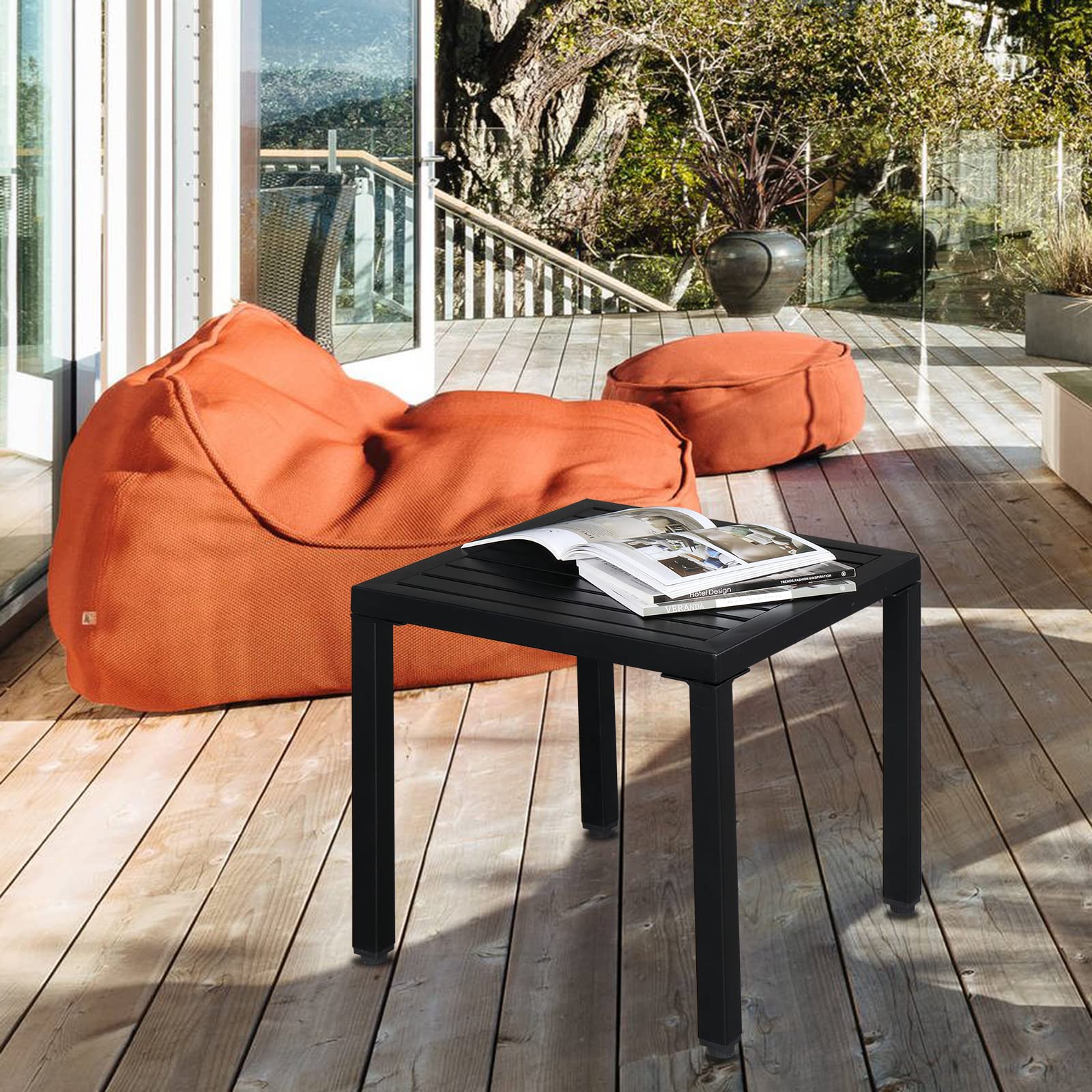 Vasitelan Small Metal Square Side Table - Indoor Outdoor End Table for Patio, Coffee, Bistro - Black | Perfect for Garden, Balcony & Living Room Decor