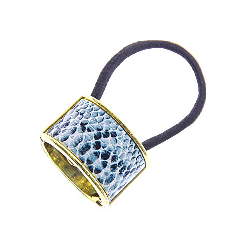 Stretchy Elastic Ponytail Cuff Holder for Women & Girls - Medium Thick Hair Accessory - Blue Snakeskin Design - Perfect for Workouts, Office & Everyday Hairstyles