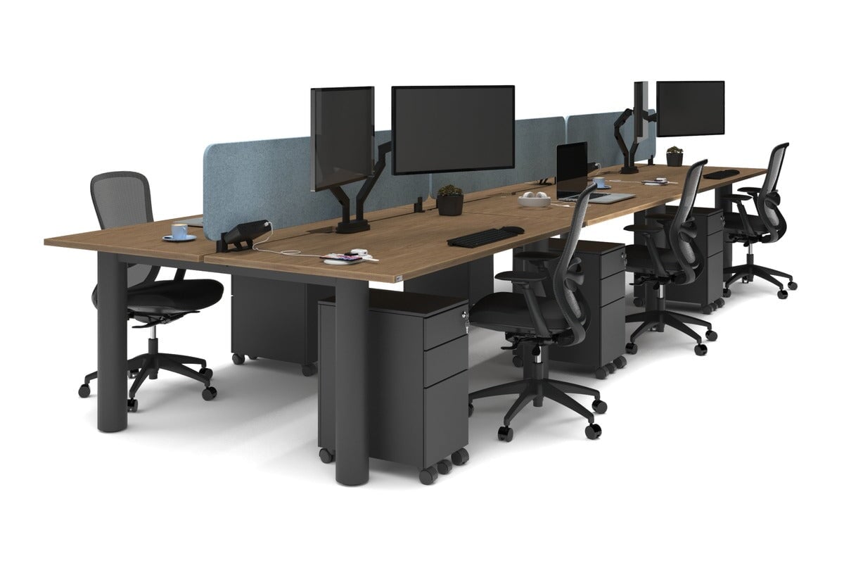 Quadro Cylinder Leg 6-Person Office Workstation Desk - 1600L x 800W with Cable Management Scallop - Perfect for Open Office Layouts & Collaborative Workspaces