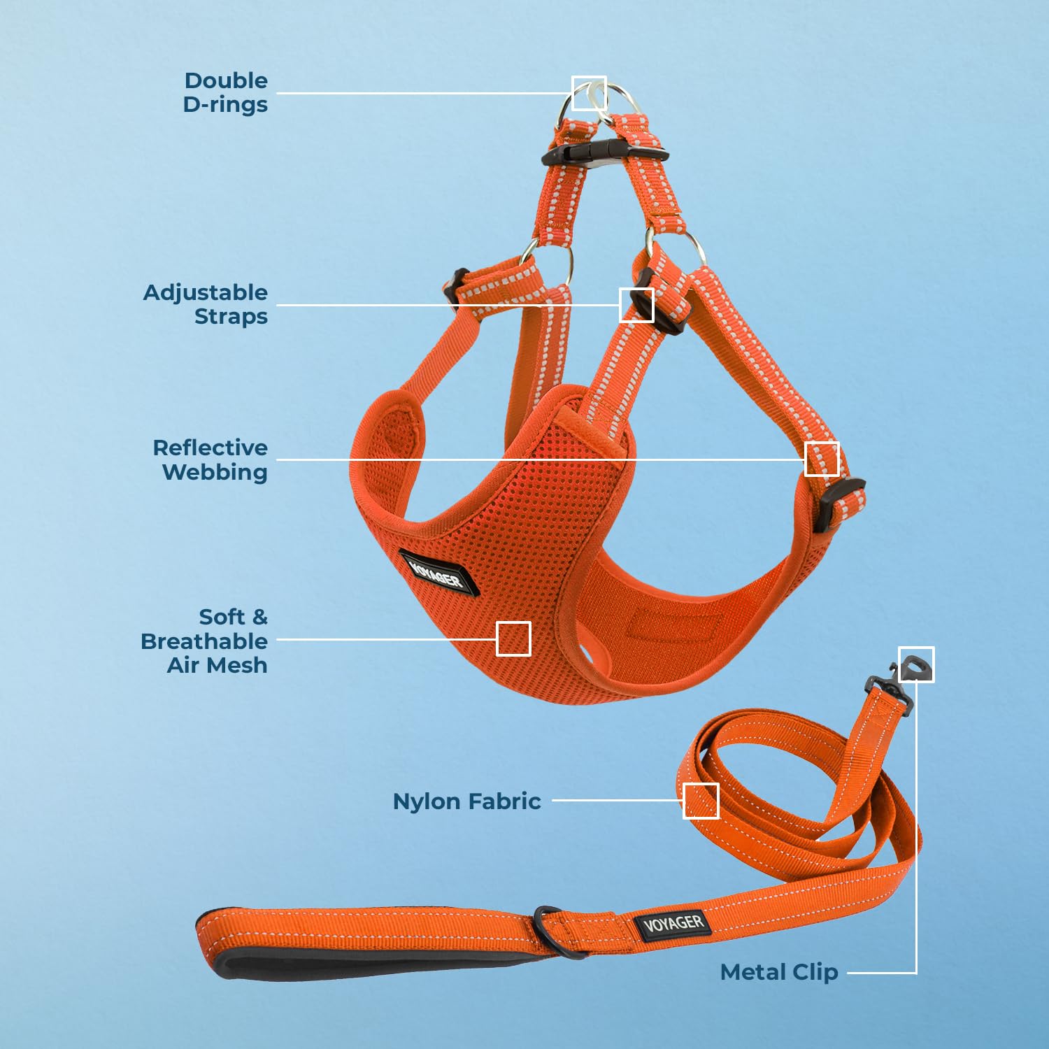 Best Adjustable Dog Harness & Leash Set with Reflective Stripes - Heavy Duty No-Pull Vest, Breathable All-Weather Pet Walking Gear for Medium Dogs (Orange) - Perfect for Daily Walks, Hiking & Outdoor Adventures