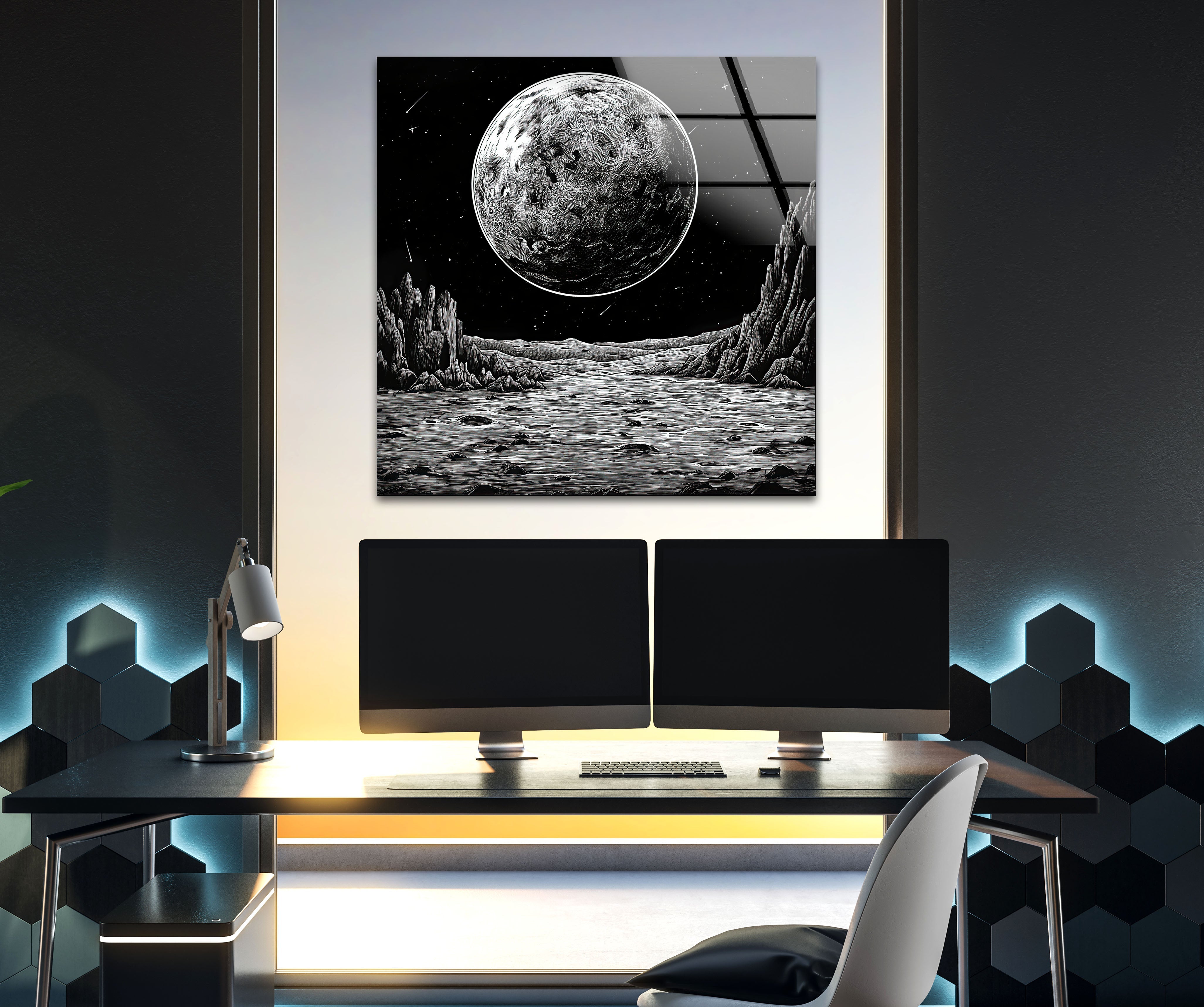 Black Moon Glass Wall Art - Handmade Modern Home Decor for Living Room, Bedroom & Office - Unique Glass Artwork for Stylish Interior Design