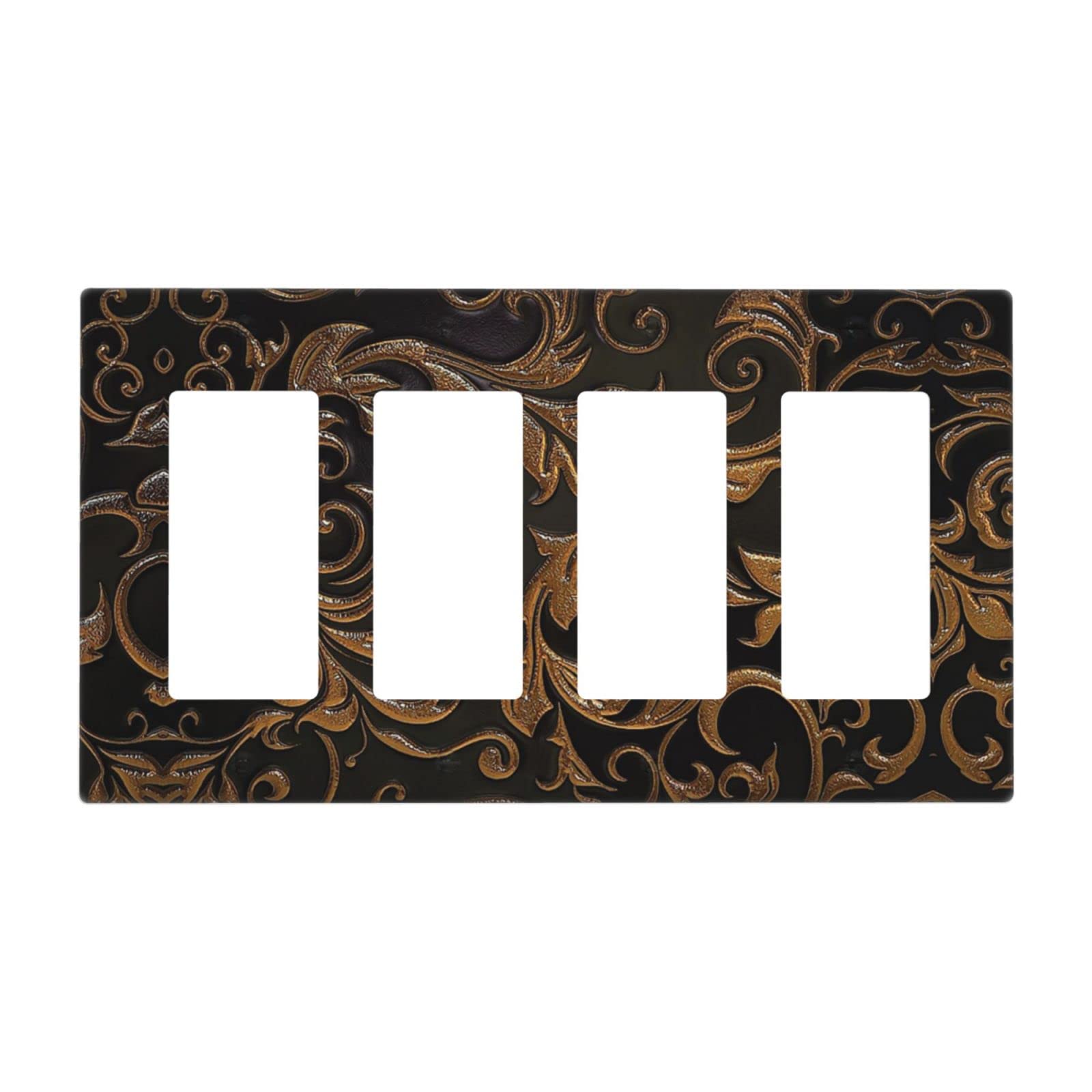 Black Brass Print 4-Gang Rocker Light Switch Cover - Decorative Electrical Outlet Plates, Plastic Wall Plate for Kitchen, Bedroom, Living Room - Home Decor Upgrade for Modern Interiors