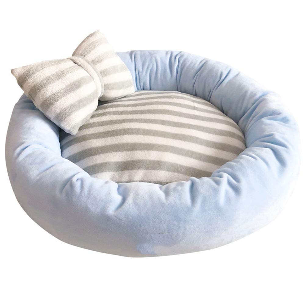 Eummit Round Velvet Dog Bed - Blue Pet Kennel with Pillow for All Seasons | Cozy & Durable for Small, Medium & Large Dogs | Perfect for Home, Crate & Travel Use