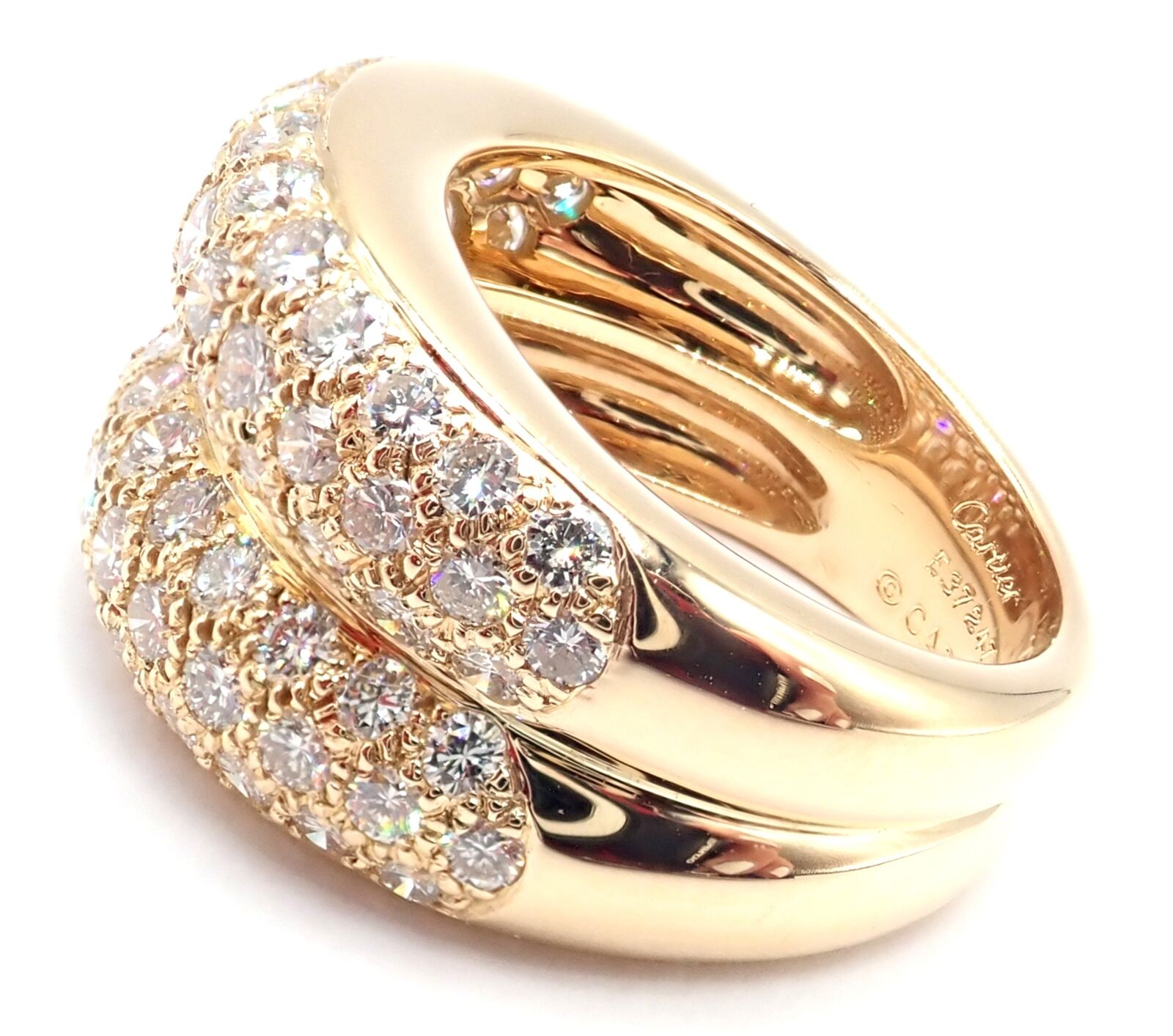 Authentic Cartier 18k Yellow Gold Double Pave Diamond Band Ring 1993 - Vintage Luxury Jewelry for Women, Perfect for Anniversaries, Engagements & Special Occasions