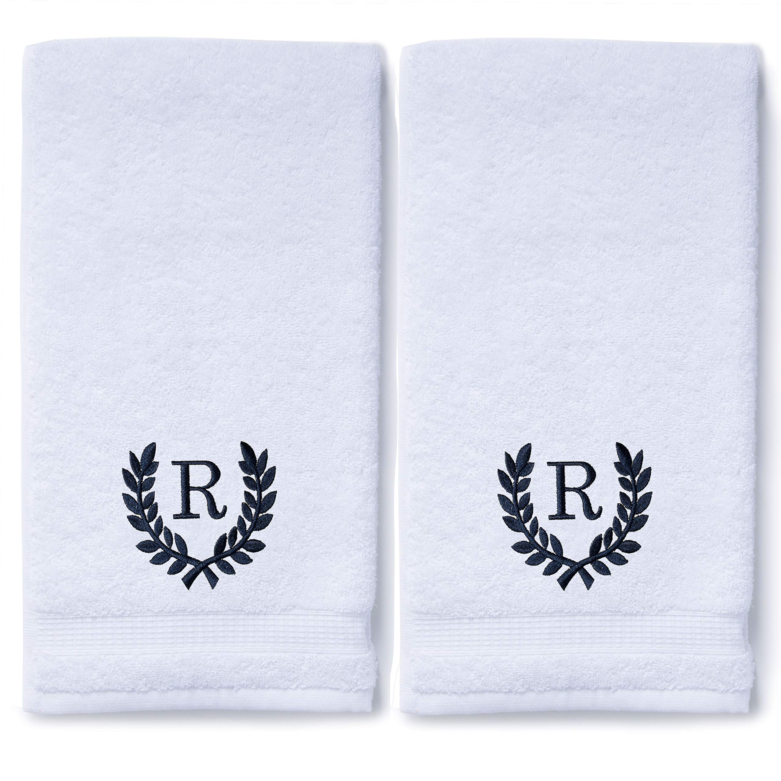 Personalized Monogrammed Hand Towels Set of 2 - Luxury Turkish Cotton 16x30 Inch for Bathroom, Kitchen & Spa | Custom Wedding Bridal Gift with Roman Font | Decorative Oversized Towels for Home, Makeup & Guest Bath Essentials
