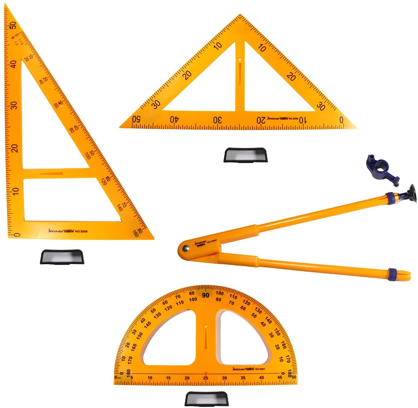 Bettomshin Magnetic Classroom Whiteboard Geometry Set - 4 Piece Kit with Compass, 2 Triangles & Ruler | Perfect for Math Teachers, Students & Homeschooling | Great for Geometry Lessons, Whiteboard Demonstrations & Classroom Activities